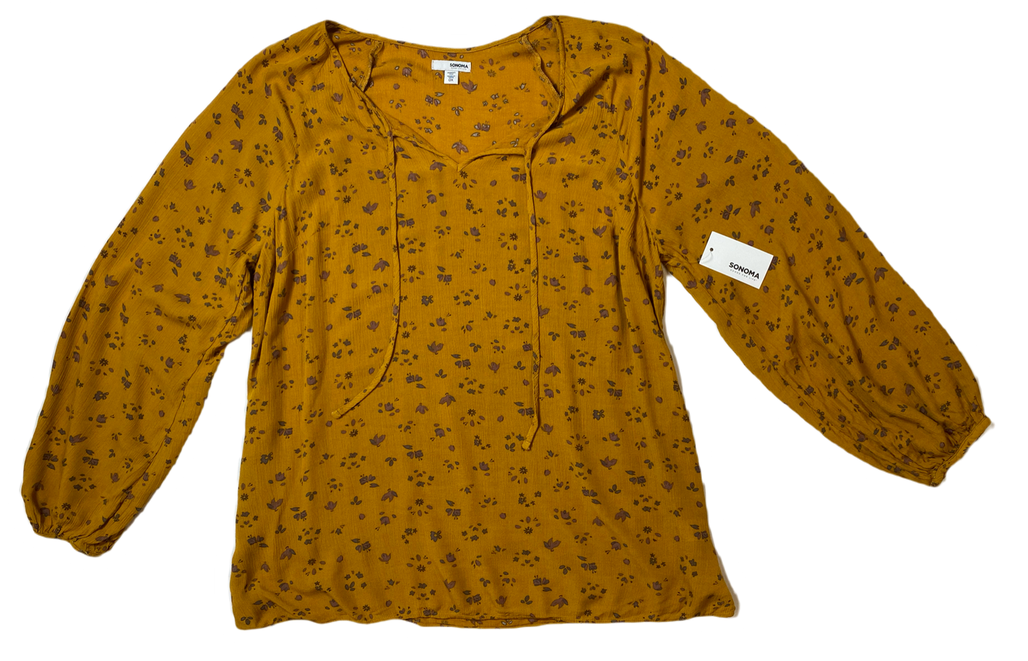 Sonoma Long Sleeve Print Peasant Blouse - NWTMustard color printed peasant blouse with elastic at the cuffs....New with Tags!
Perfect top to transition into Fall with. Great Autumn colors and light weight to ke