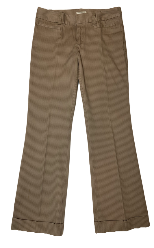 Banana Republic Tan Striped Pant Tan pant with thin brown stripes. Slit front and back pockets, wide leg and cuffed hem.