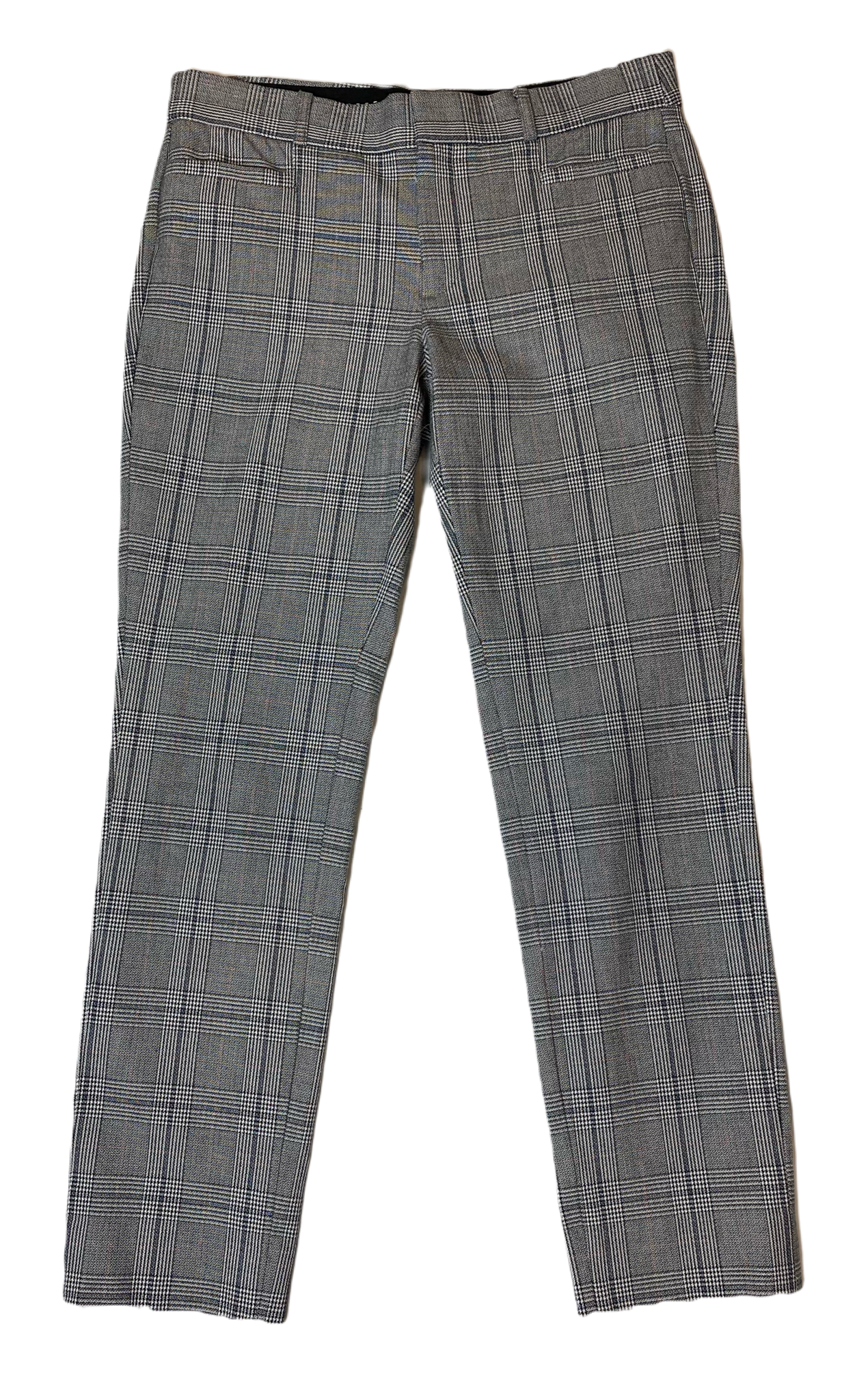 Banana Republic "Sloan" Plaid PantBlack, white & red plaid pants with front and back slit pockets.
Wear these to the office with black flats, then change into chunky heels and you are ready for a