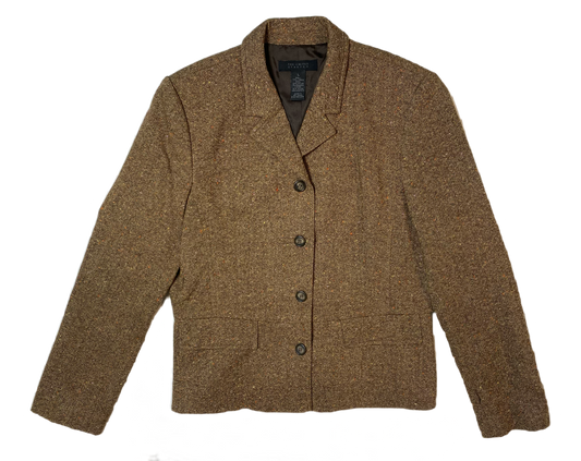 The Limited Stretch Tweed Blazer  Four button, lined, brown tweed, stretch blazer with front flap pockets.
Pair this with skinny jeans, tall boots and a cream tee for a fashionable Fall outfit!