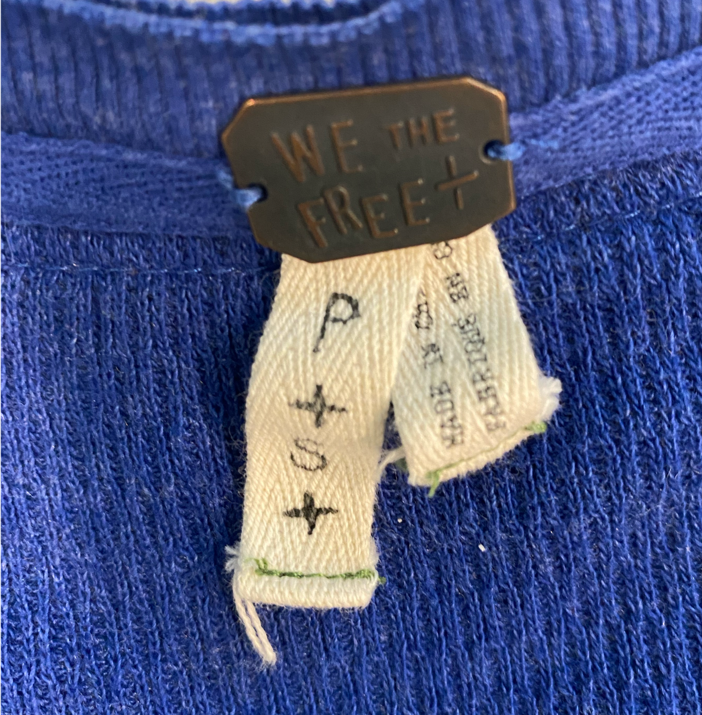 We The Free Blue Thermal with Colorful Trim Size P Small Stay free and comfy in our We The Free Blue Thermal with colorful trim. This Henley-style shirt comes in a s