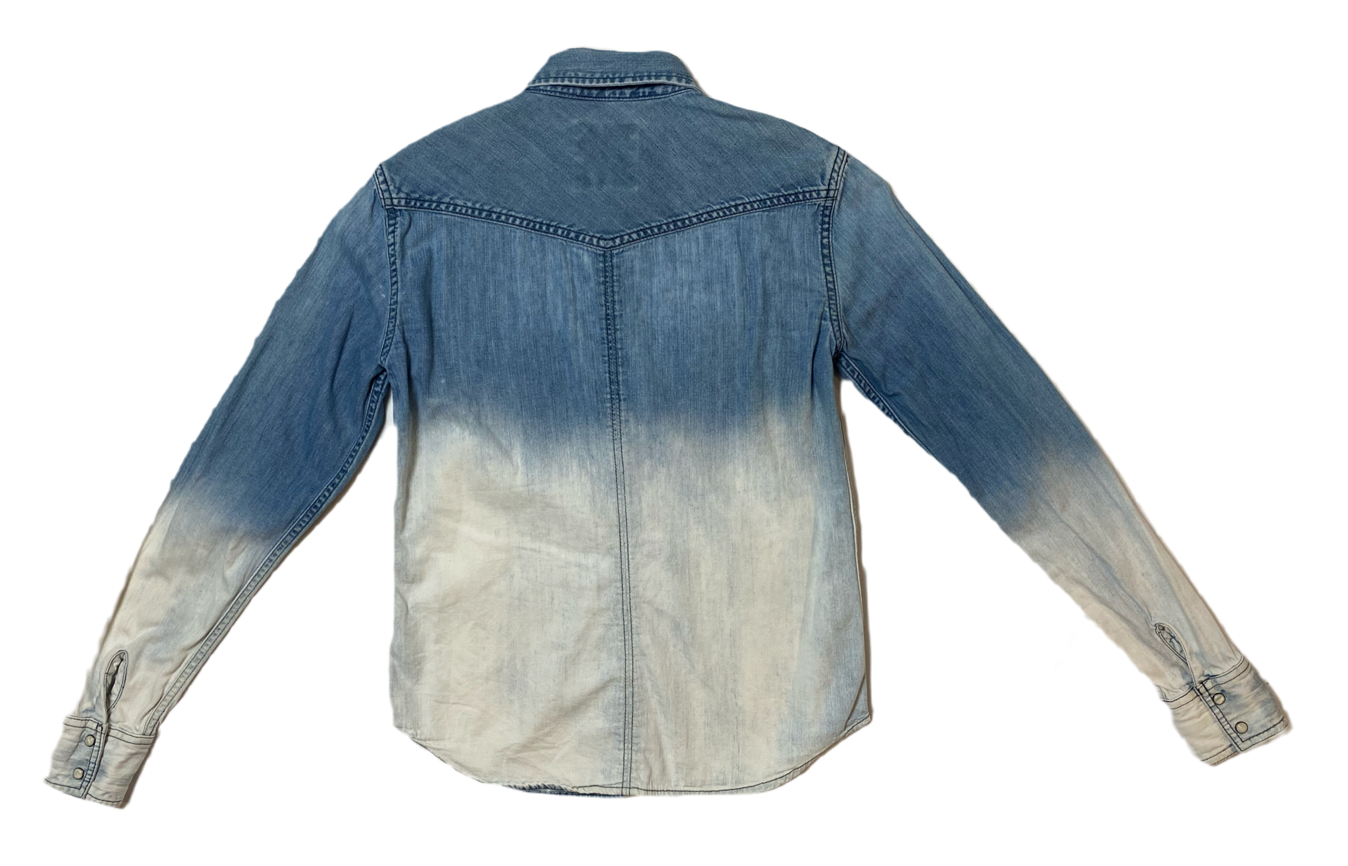 American Eagle Ombre Bleached Denim Shirt Long sleeve, ombre bleached, pearl snap front shirt.