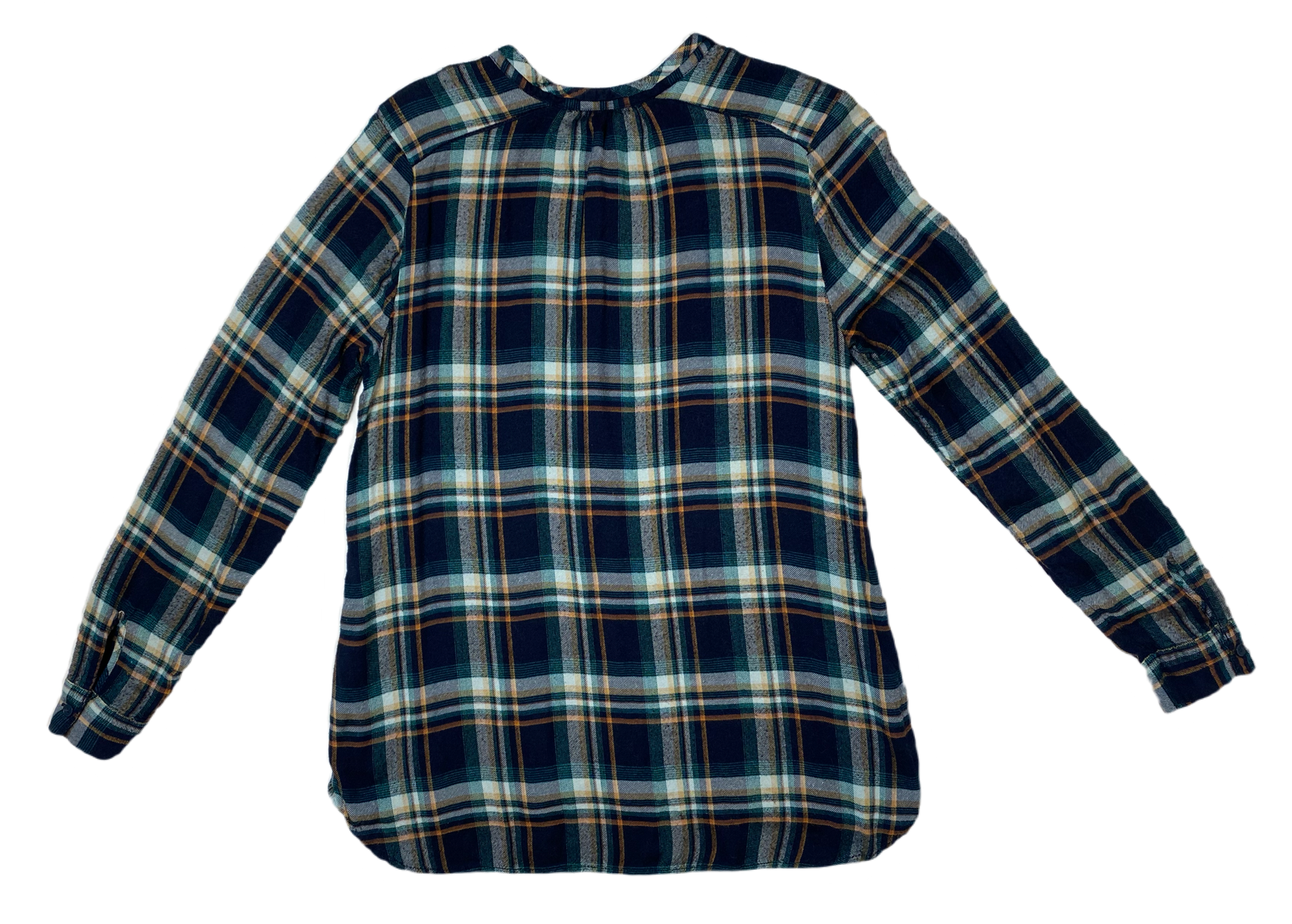 Lucky Brand Henley Style Teal Plaid Flannel Size Small  Get ready to be the luckiest cat around in this Lucky Brand Teal Plaid Flannel! With a playful Henley style a