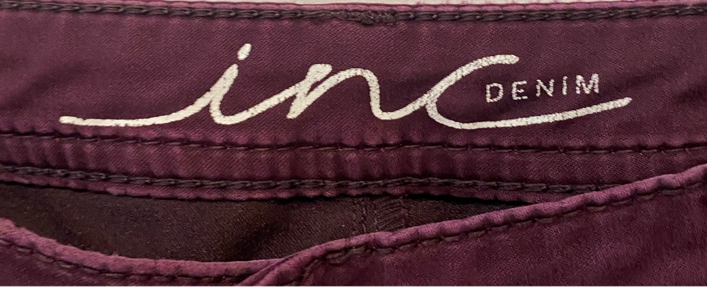 INC Burgundy 5 Pocket Straight Leg Jeans  Size 12  Step into style with these Burgundy Straight Leg Jeans by INC. Effortlessly chic, these jeans feature a classic 5