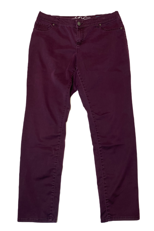 INC Burgundy 5 Pocket Straight Leg Jeans  Size 12  Step into style with these Burgundy Straight Leg Jeans by INC. Effortlessly chic, these jeans feature a classic 5