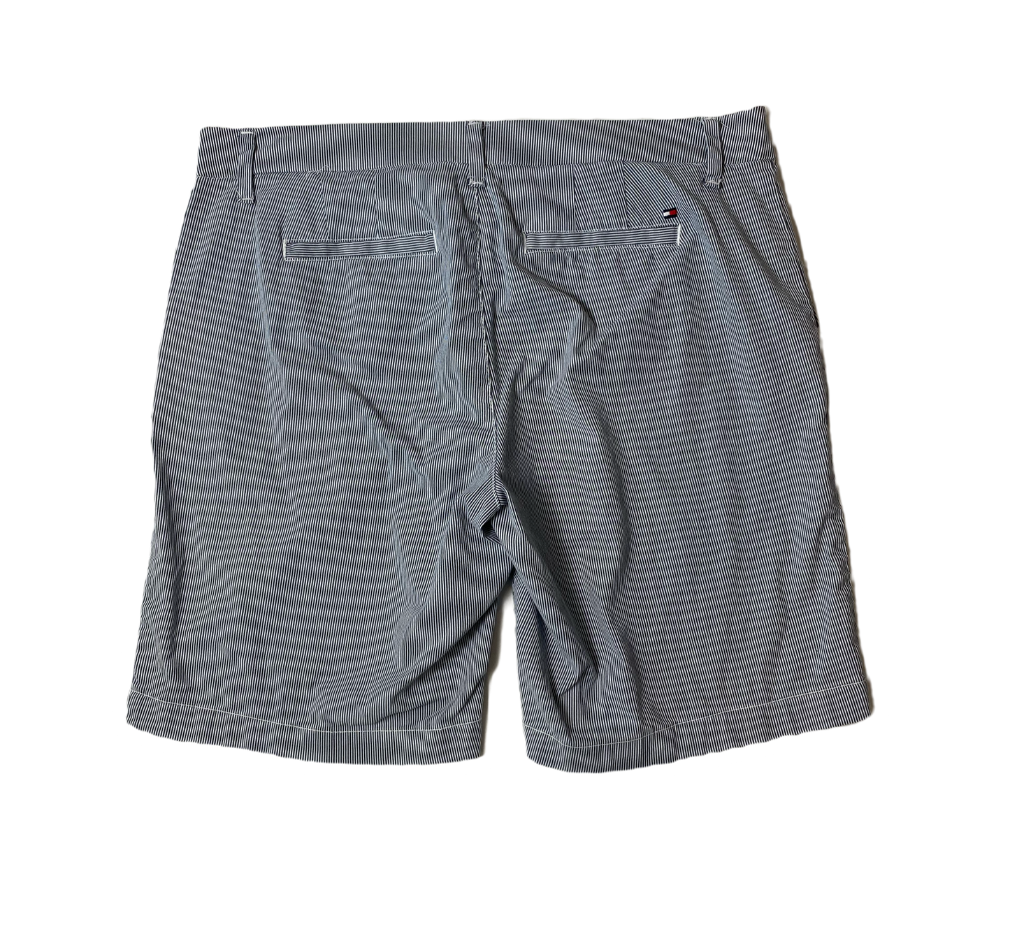 Tommy Hilfiger Pinstripe Shorts Tommy Hilfiger blue and white pin stripe shorts with pockets.