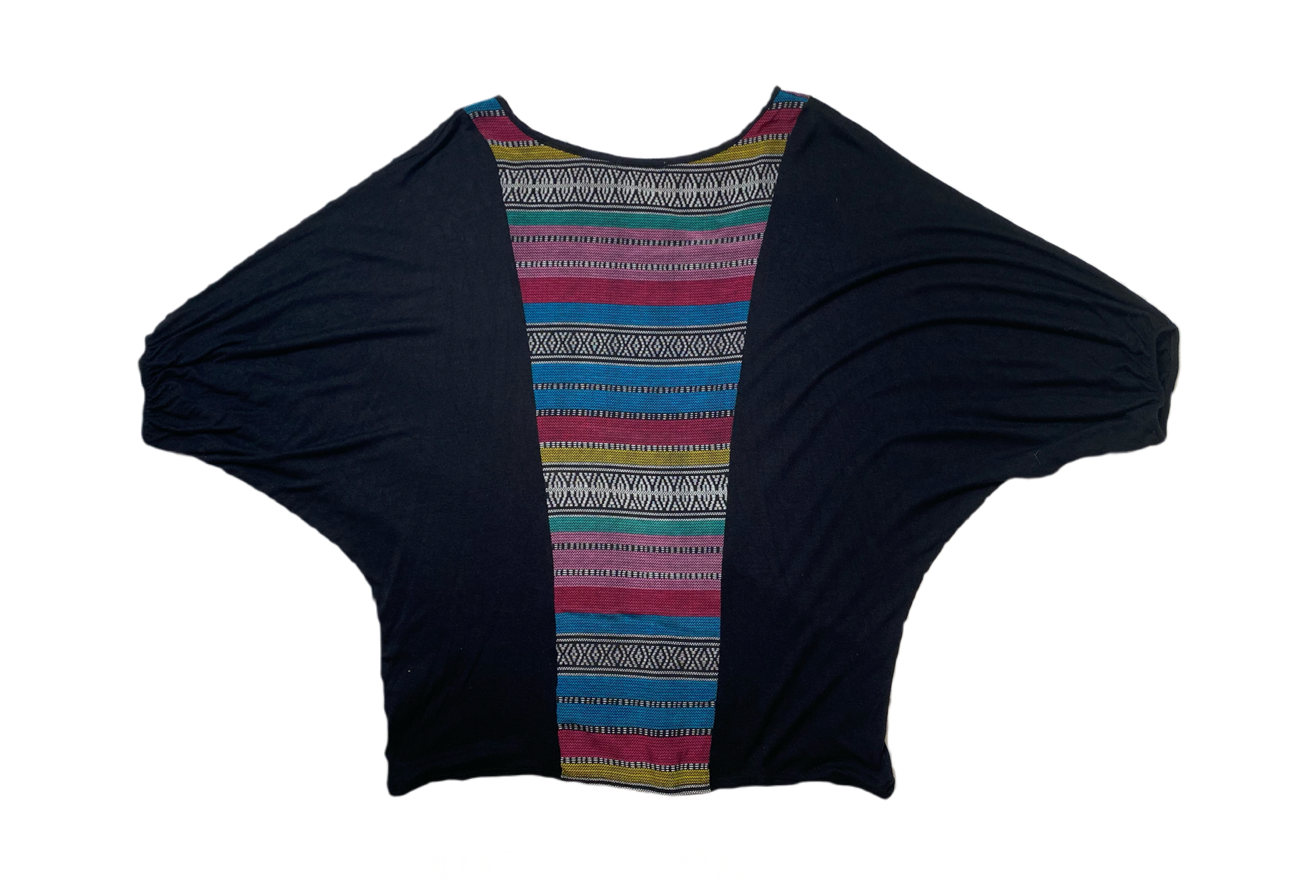 Charlotte Russe Printed Dolman Sleeve ShirtCharlotte Russe multi color printed center front and back shirt with dolman sleeves.