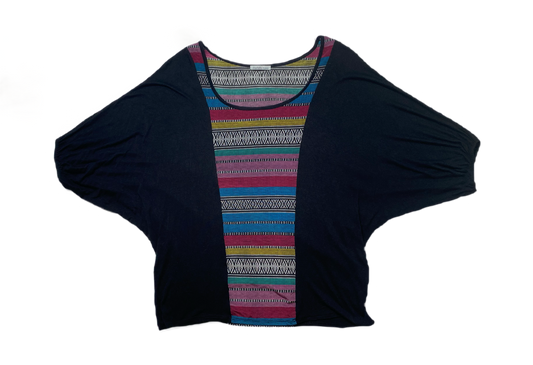 Charlotte Russe Printed Dolman Sleeve ShirtCharlotte Russe multi color printed center front and back shirt with dolman sleeves.