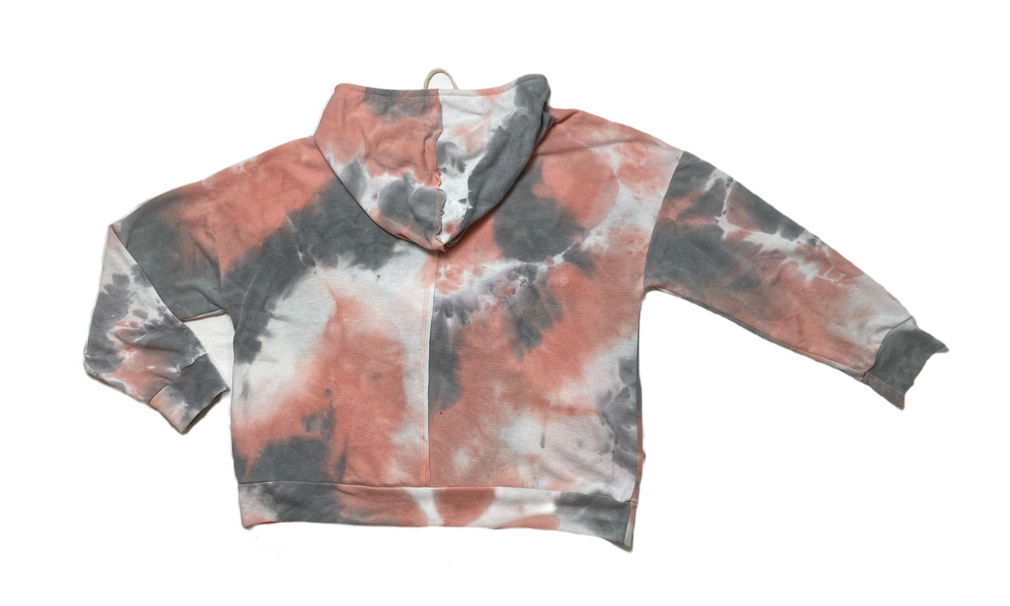 Chrysanthemum Tie Dye Knit HoodieChrysanthemum tie dye soft knit hoodie. Long sleeve pull over with front pocket and draw string hood. This hoodie is so soft you will want to curl up and take a nap