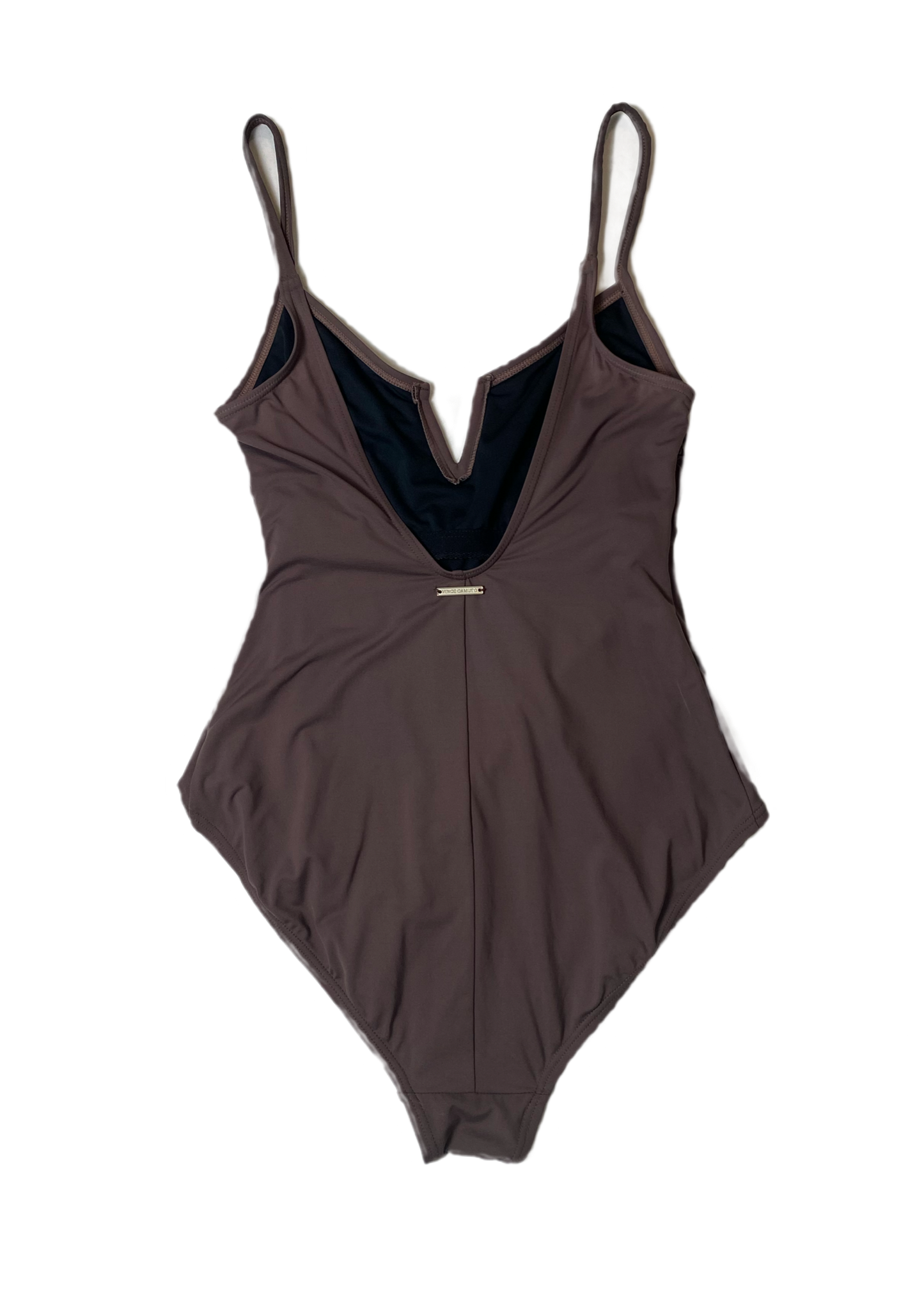 Vince Camuto Plum Colored One Piece Swim Suit Dive into playful elegance with the Vince Camuto One Piece Swim Suit. This unique plum colored suit features a deep V n