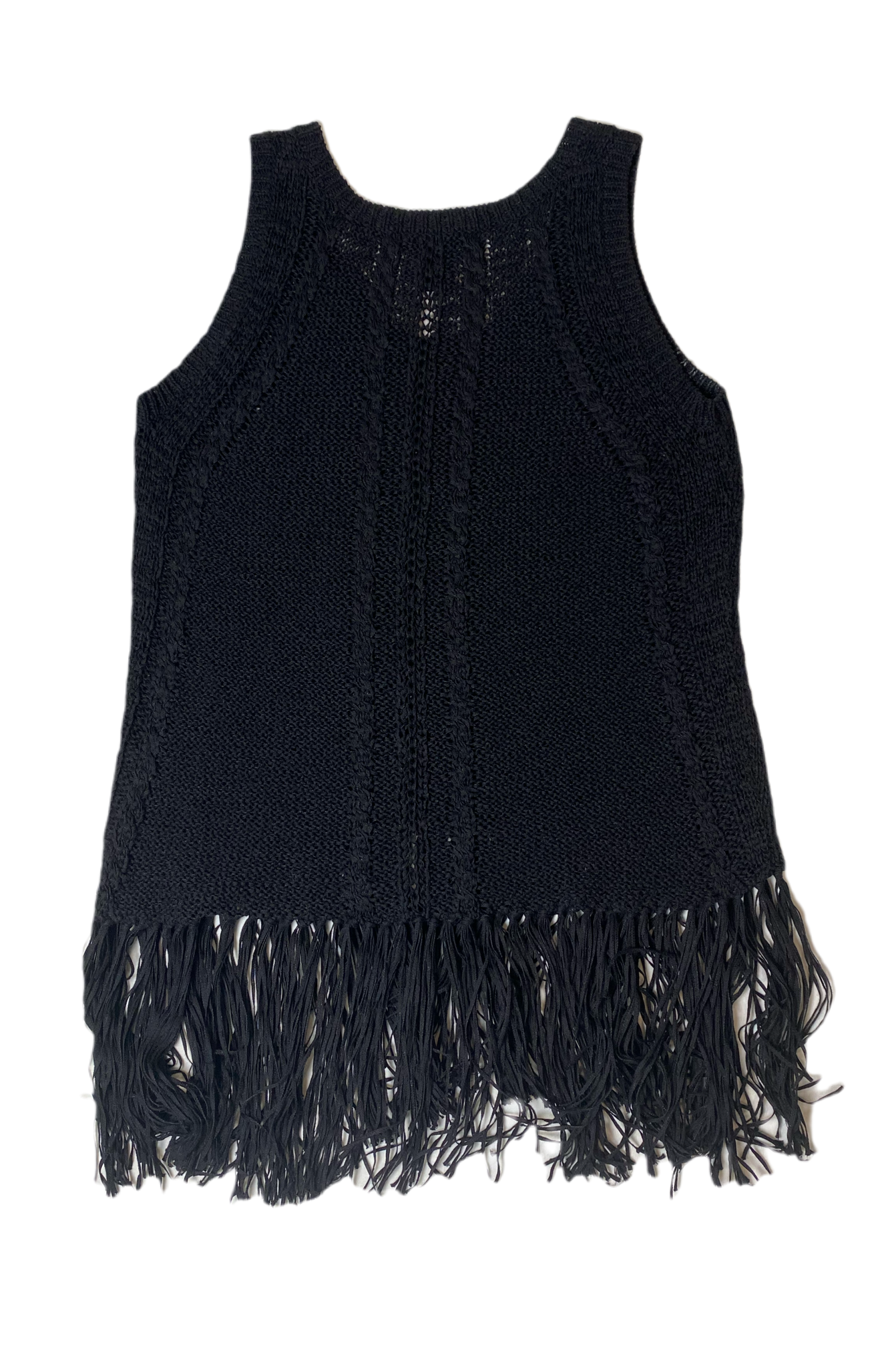 Scoop NYC Knit Tank with Fringe Scoop NYC black loose knit tank top with fringe.