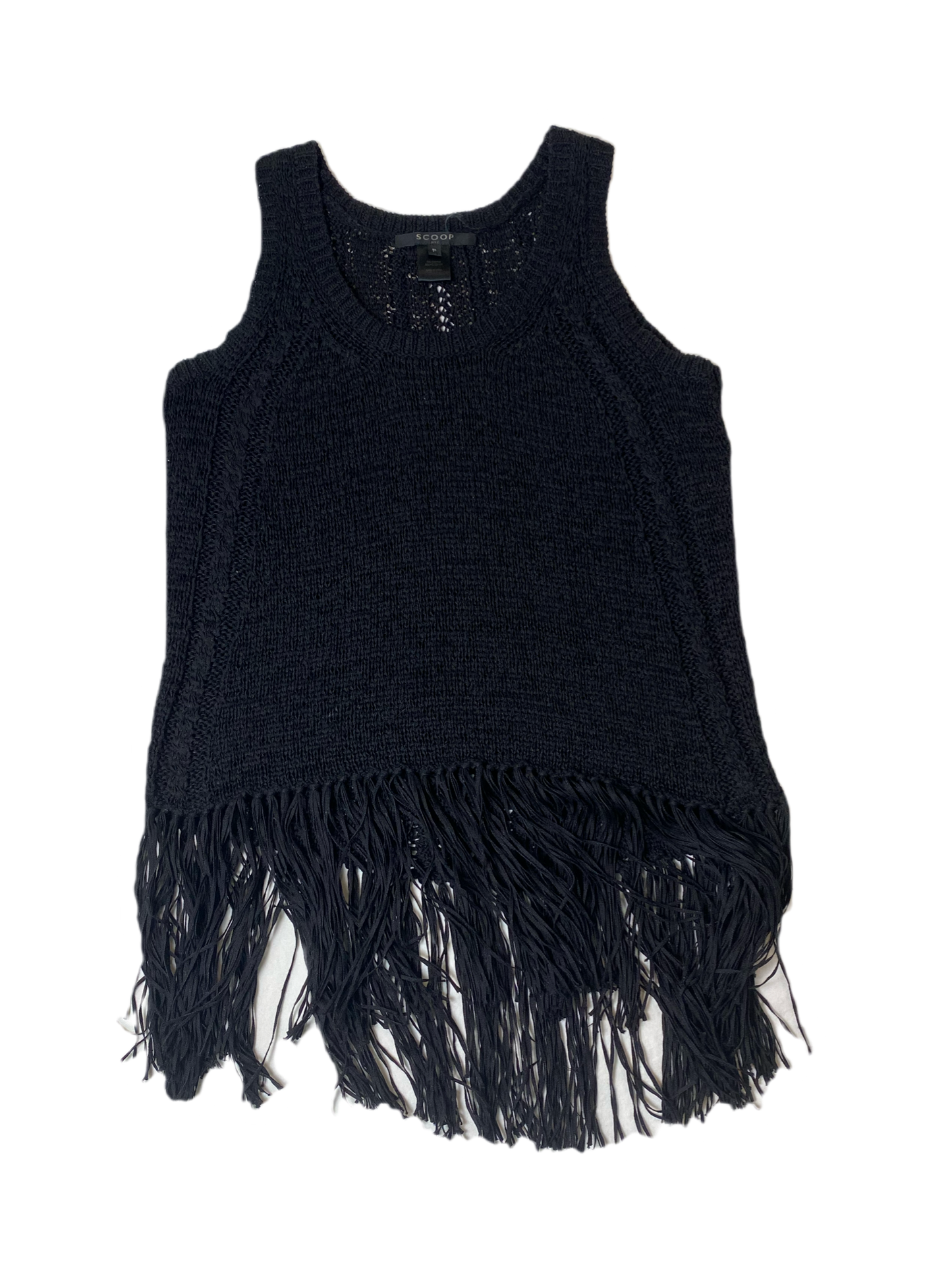 Scoop NYC Knit Tank with Fringe Scoop NYC black loose knit tank top with fringe.