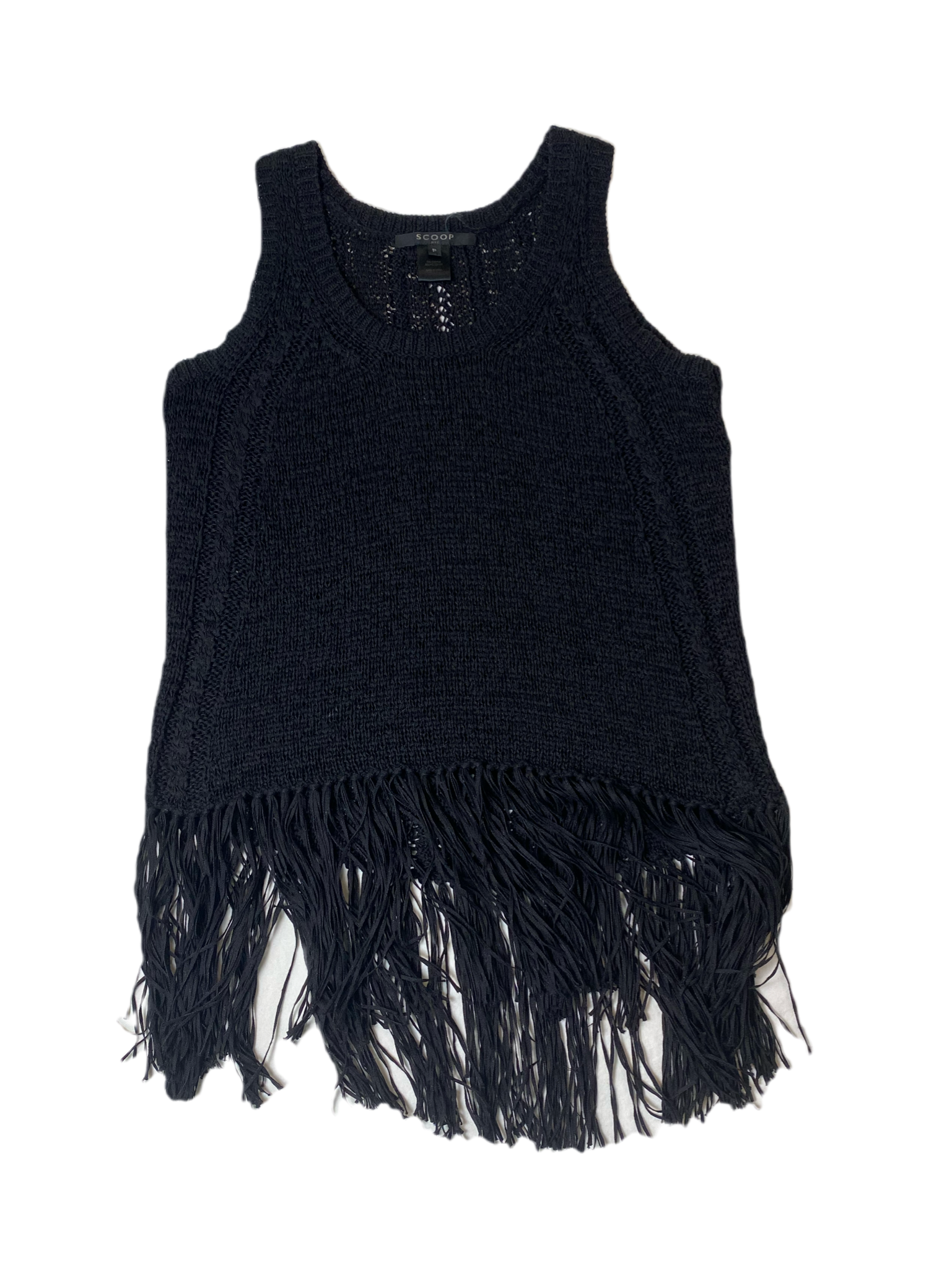 Scoop NYC Knit Tank with Fringe Scoop NYC black loose knit tank top with fringe.