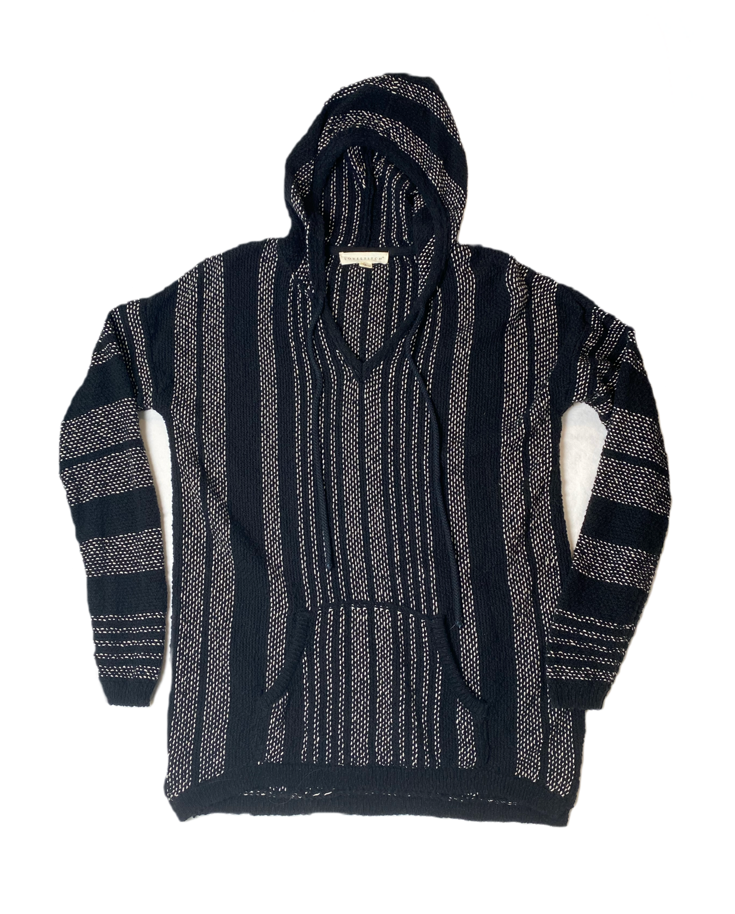 Lovestitch Black & White Hoodie Lovestitch baja style pullover black and white hoodie with long sleeves and front pocket. Stay cozy and stylish with this black and white pullover from Lovestitch. W