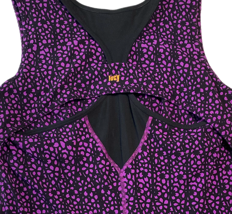 Lucy Purple Active Tank with Built-in Bra and Layered StylingYou get two-in-one with this tank!  It has a built in bra and cool layering.  Perfect for a run, or a walk on the beach!