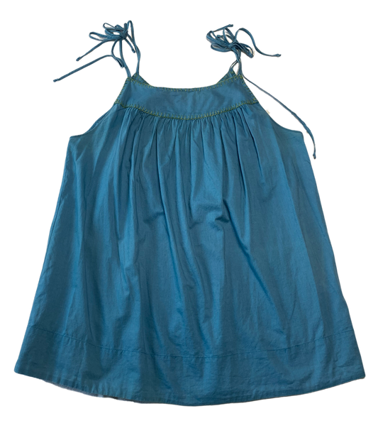 Lucky Brand Blue Babydoll Style Tank TopThis strappy little tank has cute tie straps and a green trim around the neck.