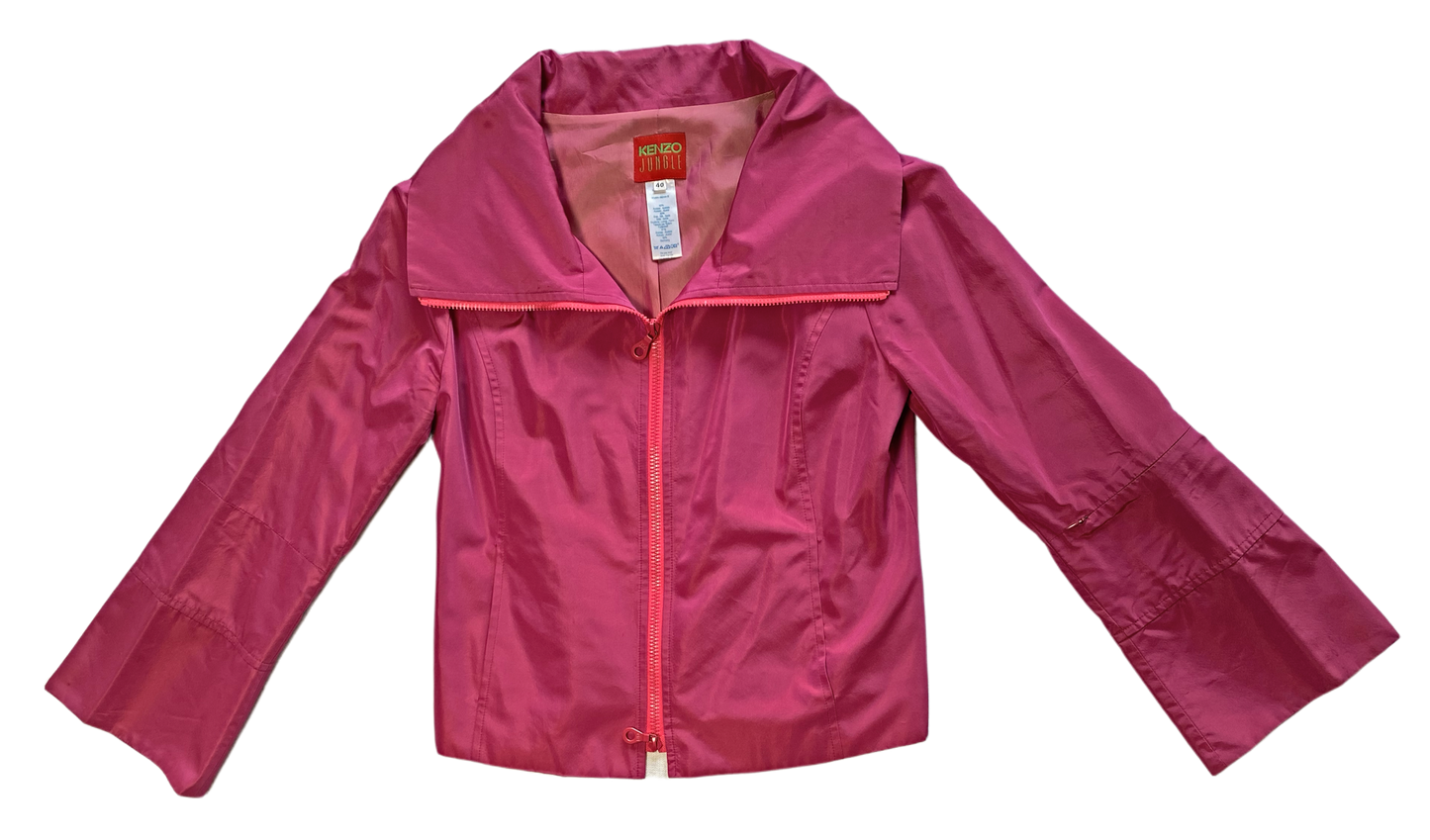 Kenzo Jungle Double Zip Front Shawl Collar Jacket  Brave the concrete jungle in style with the Kenzo Jungle Double Zip Front Shawl Collar Jacket. This magenta beau`