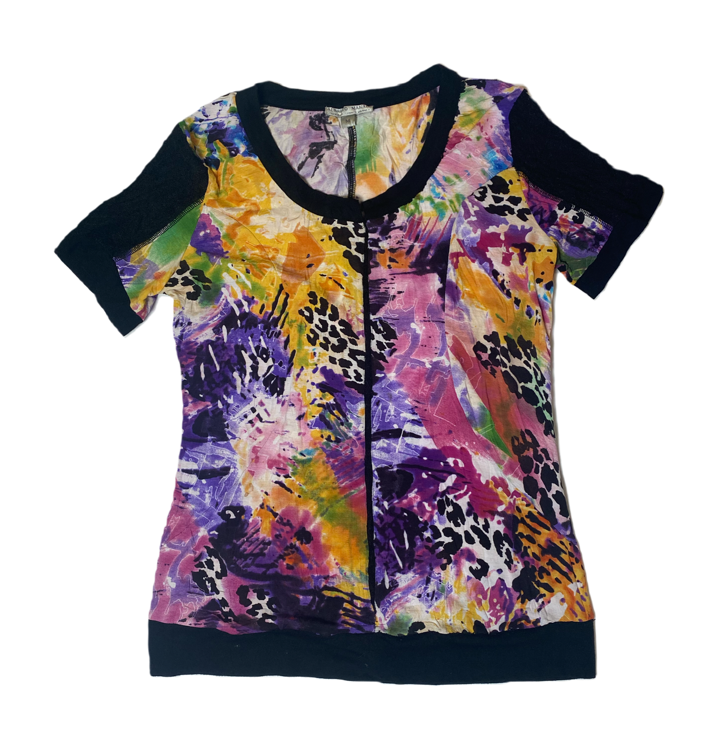 Alberto Makali Multi Color Top with black lace accents, so many beauti