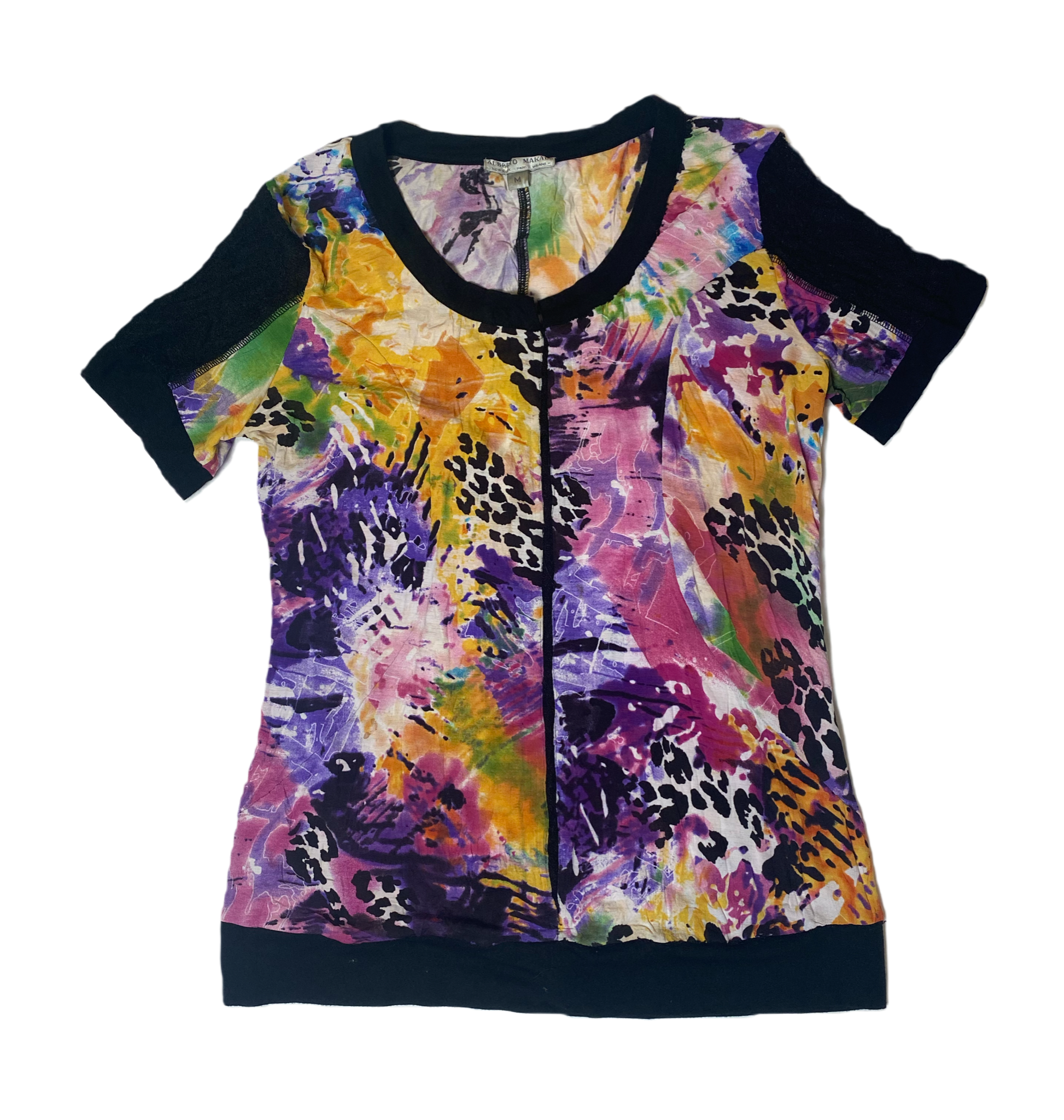Alberto Makali Multi Color Top with black lace accents, so many beauti