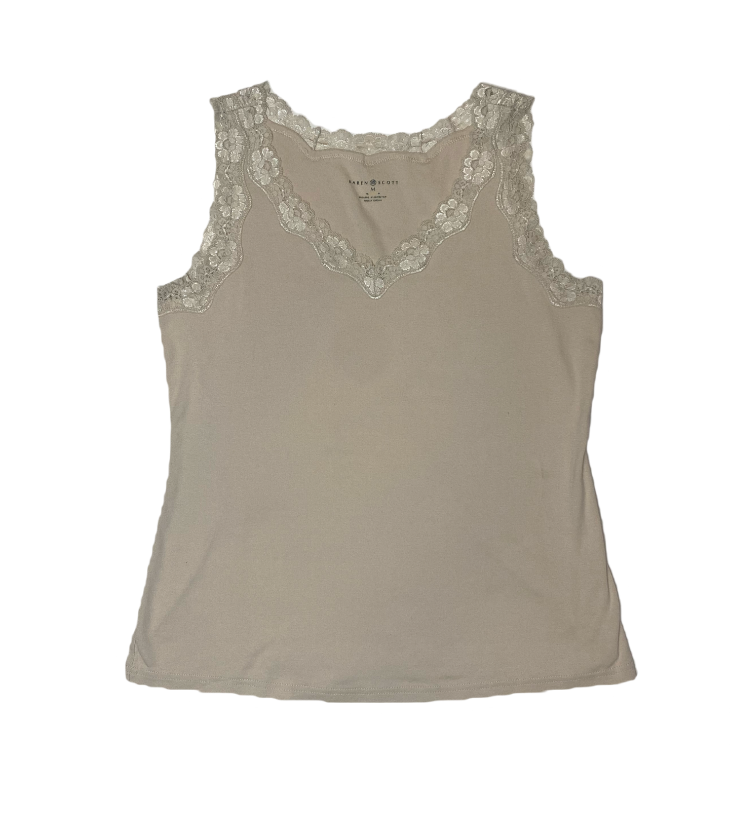 Karen Scott Tan Tank with Lace Trim Karen Scott soft and stretchy tan tank with beautiful lace trim.
