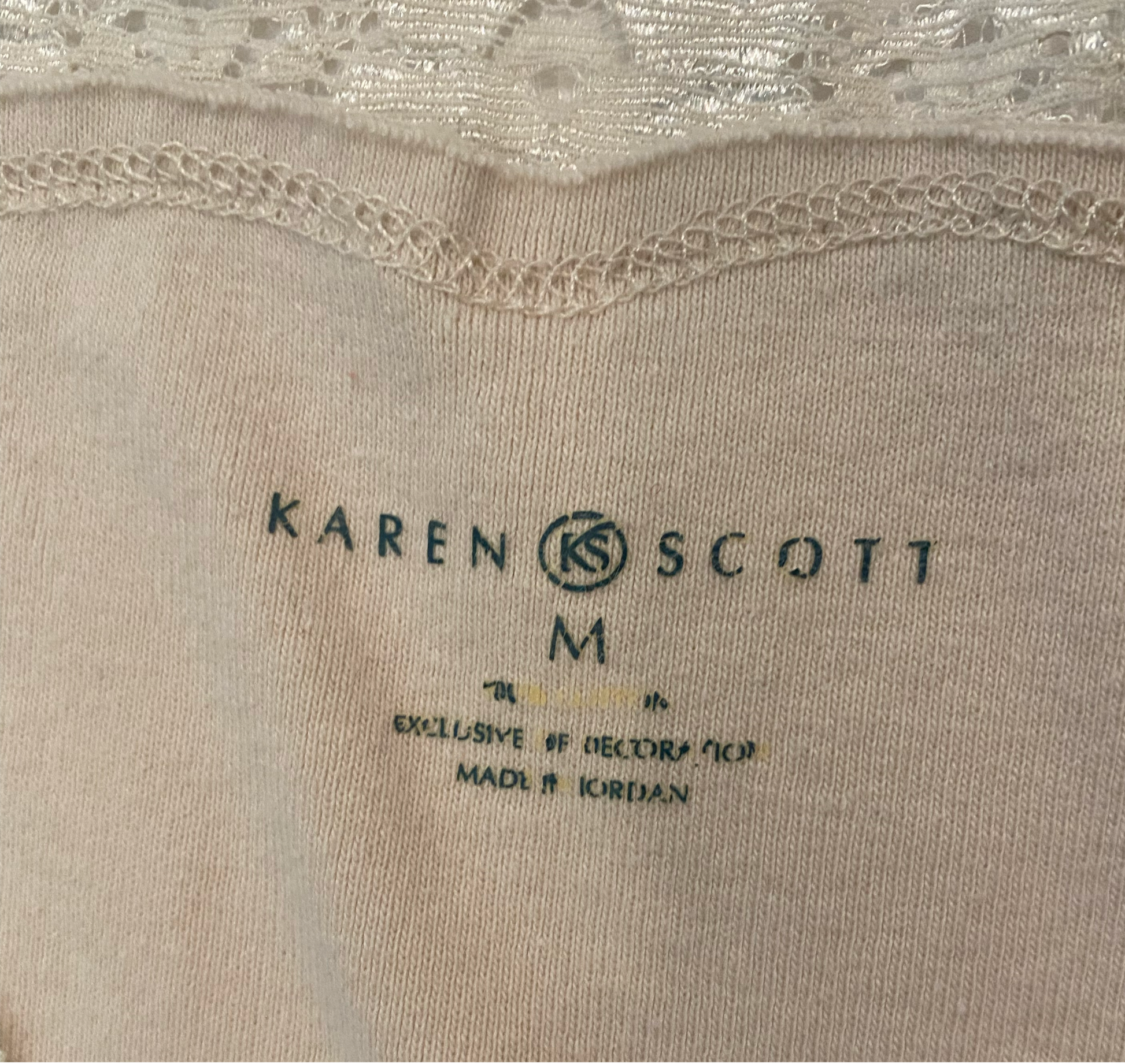 Karen Scott Tan Tank with Lace Trim Karen Scott soft and stretchy tan tank with beautiful lace trim.