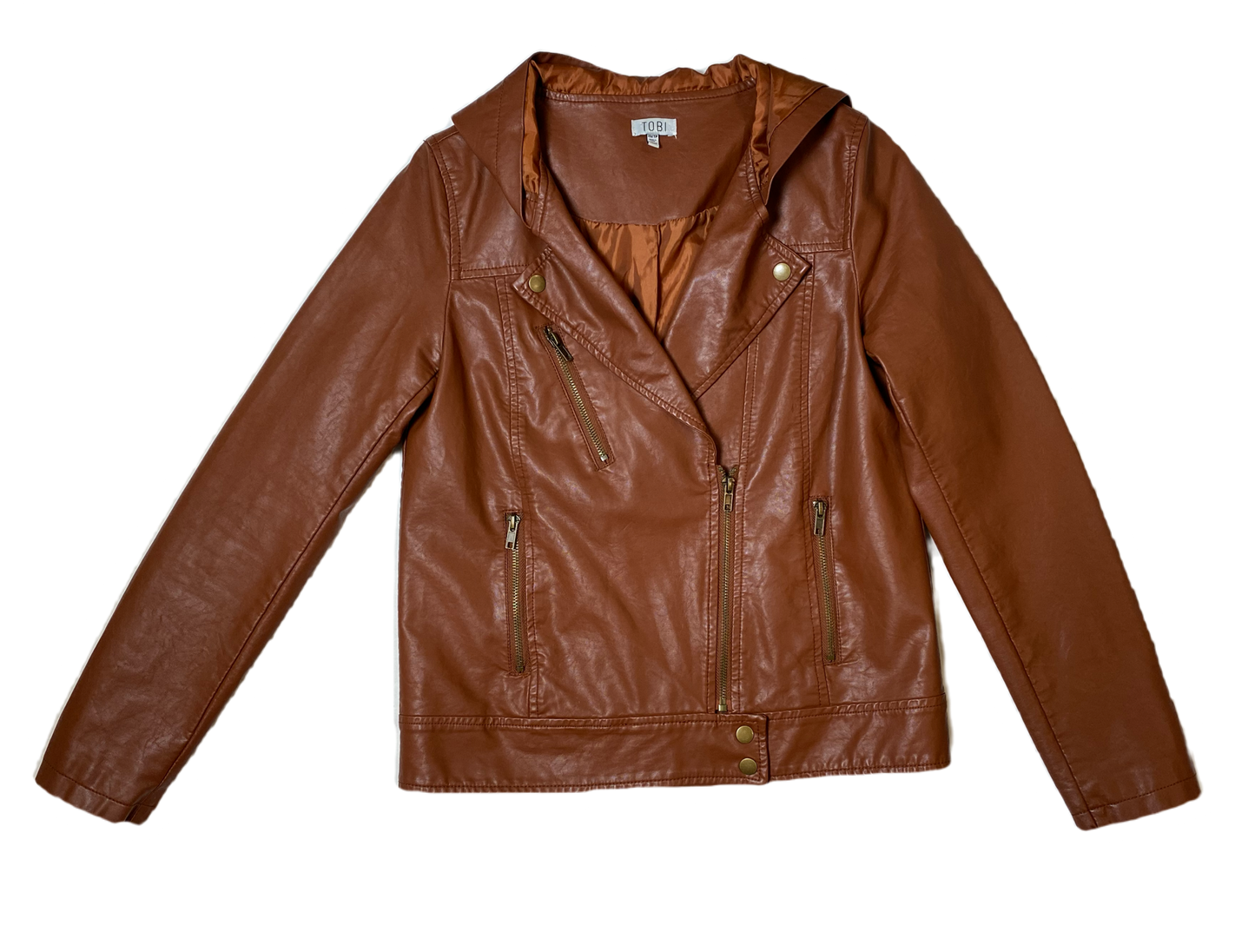 Tobi Brown Faux Leather Jacket with HoodTobi brown leather jacket with hood.
This is the perfect casual jacket you've been  missing!