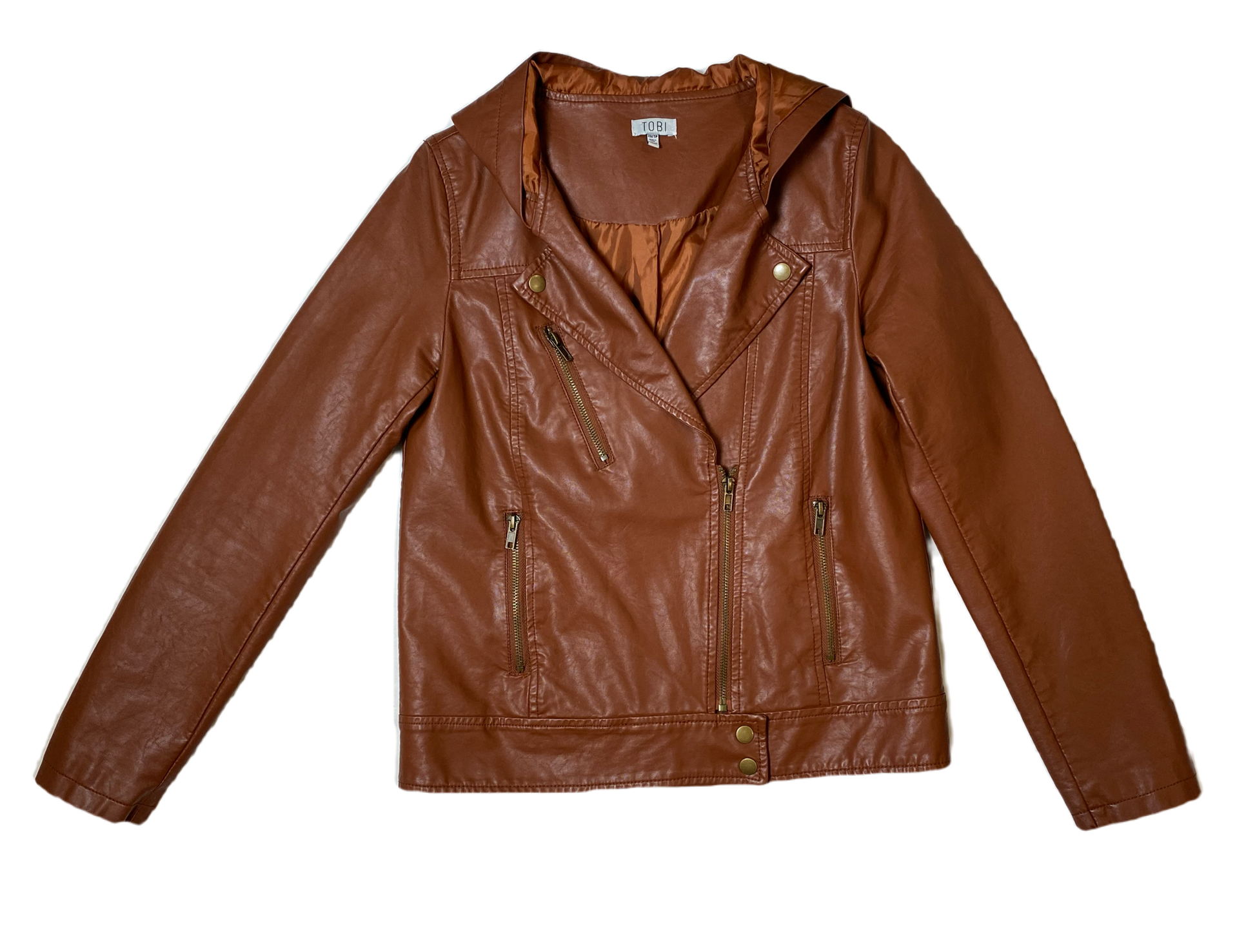 Tobi Brown Faux Leather Jacket with HoodTobi brown leather jacket with hood.
This is the perfect casual jacket you've been  missing!