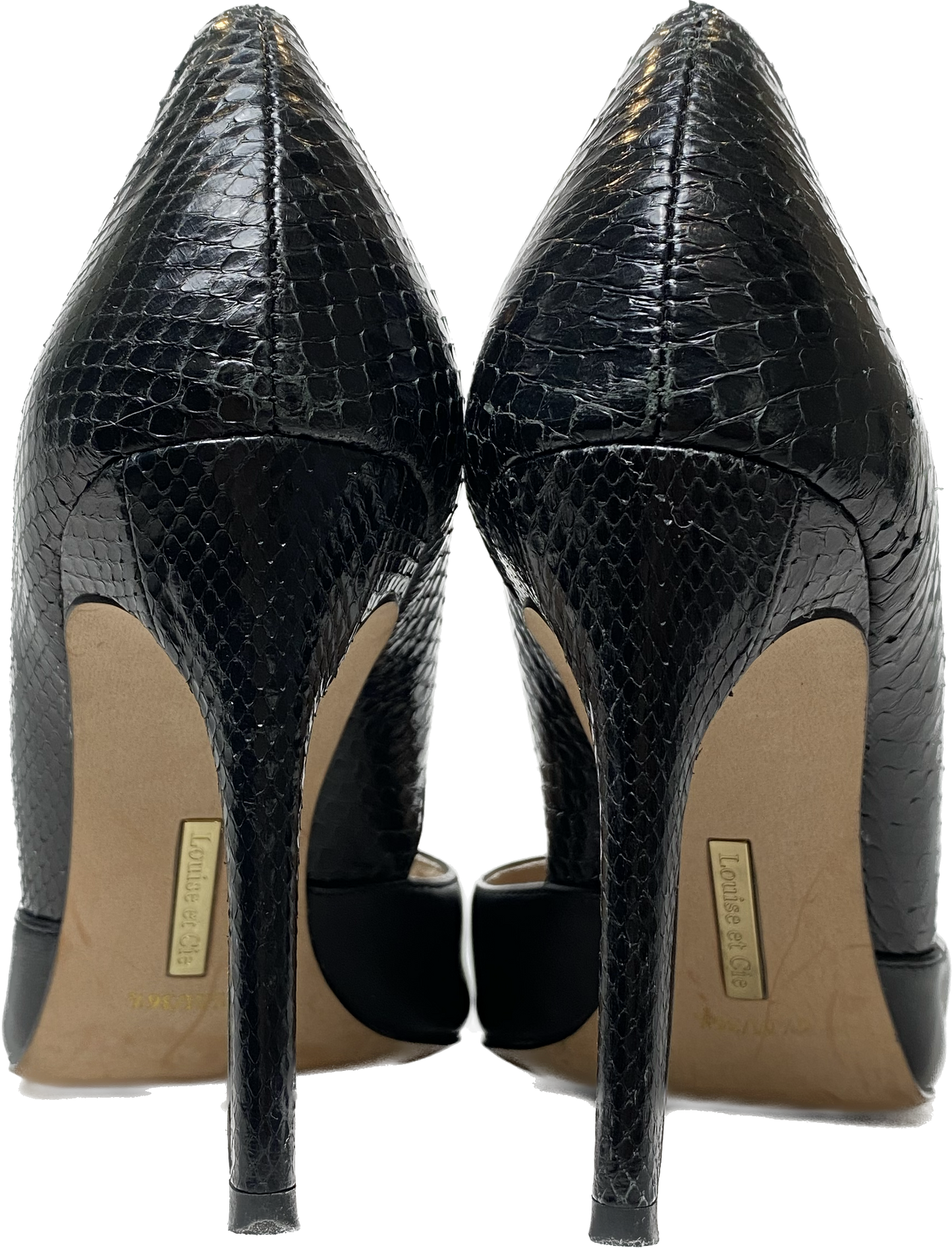 Louie et Cie Black D'Orsay Pumps Classic black d'orsay pump with Amazon Snakeskin on the back half of shoe and Coastal Calf Leather on the front. They feature 3.5" heels.
Looking for the ideal shoe