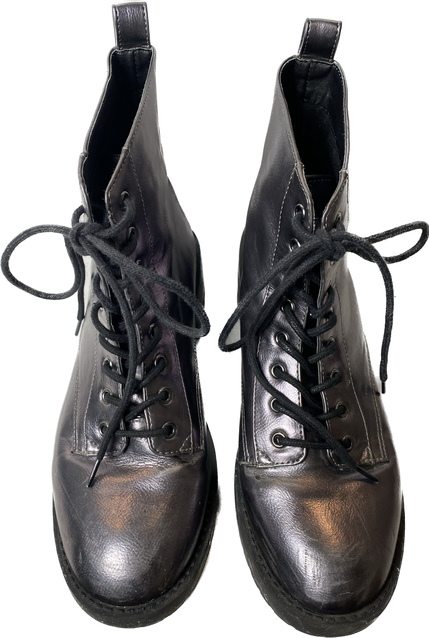 Divided Pewter Metallic Lace Up Combat BootReally fun and comfy boots perfect for adding a little funk to your day!