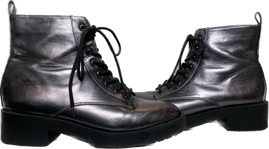 Divided Pewter Metallic Lace Up Combat BootReally fun and comfy boots perfect for adding a little funk to your day!