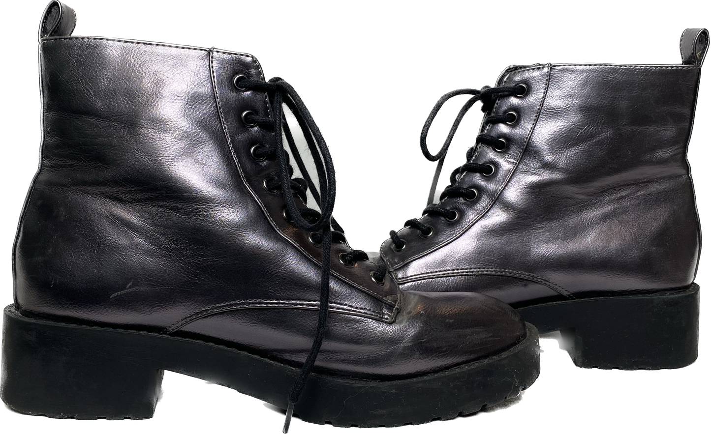 Divided Pewter Metallic Lace Up Combat BootReally fun and comfy boots perfect for adding a little funk to your day!