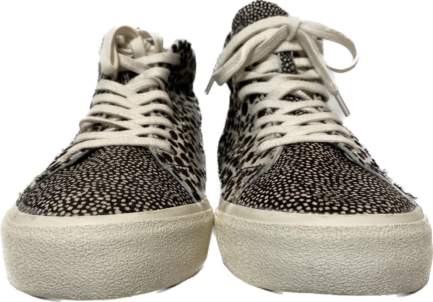 Madewell Animal Print Calf Hair Sidewalk High Top Sneakers in Spot MixThese sneakers are so cool and in great condition!!  Wear them with any outfit to make a statement and be comfortable at the same time.