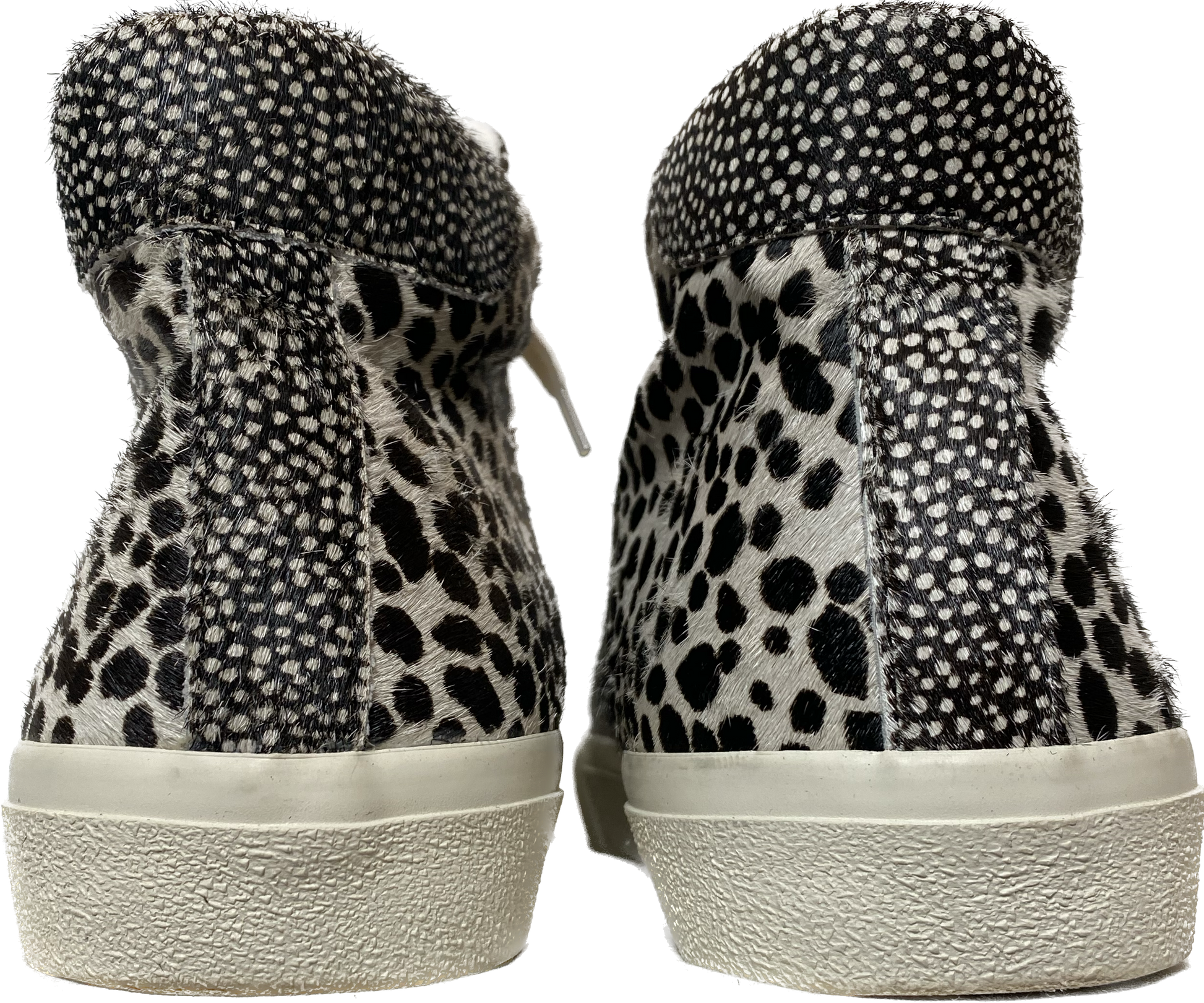 Madewell Animal Print Calf Hair Sidewalk High Top Sneakers in Spot MixThese sneakers are so cool and in great condition!!  Wear them with any outfit to make a statement and be comfortable at the same time.