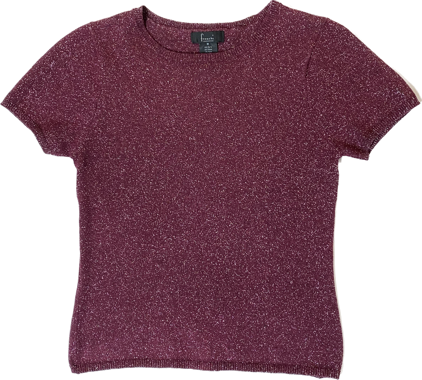 Frenchi Berry Color Sparkle Knit TopAdd some sparkle to your every day jeans, or your holiday skirt!
This stunning short sleeve crew neck knit top will pop with any outfit!