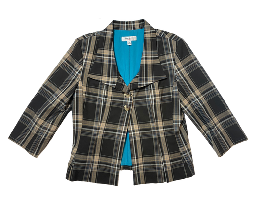 Isaac Mizrahi for TargetThe styling of this blazer is subtlety different yet some how classic. With the 3-4 sleeves and full lining, it makes it the perfect piece to wear almost year round.JacketIsaac Mizrahi for Target Brown Plaid 3/4 Sleeve BlazerIsaac Mizrahi