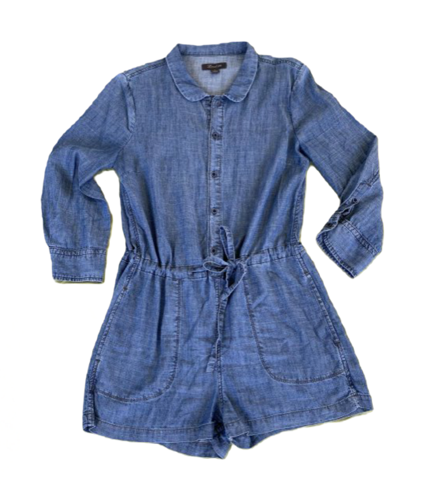 Level 99 Denim look Romper button down with a drawstring waist and poc