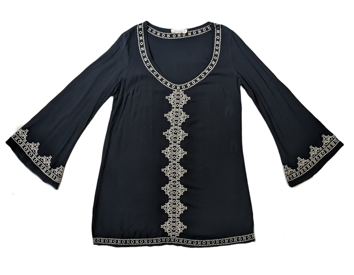 Lovestitch Bell-sleeve Embroidered DressThis dress has the Boho style that you want, and the comfort you crave!  Wear it with sneakers for a casual look, or get funky with some boots and a denim jacket!