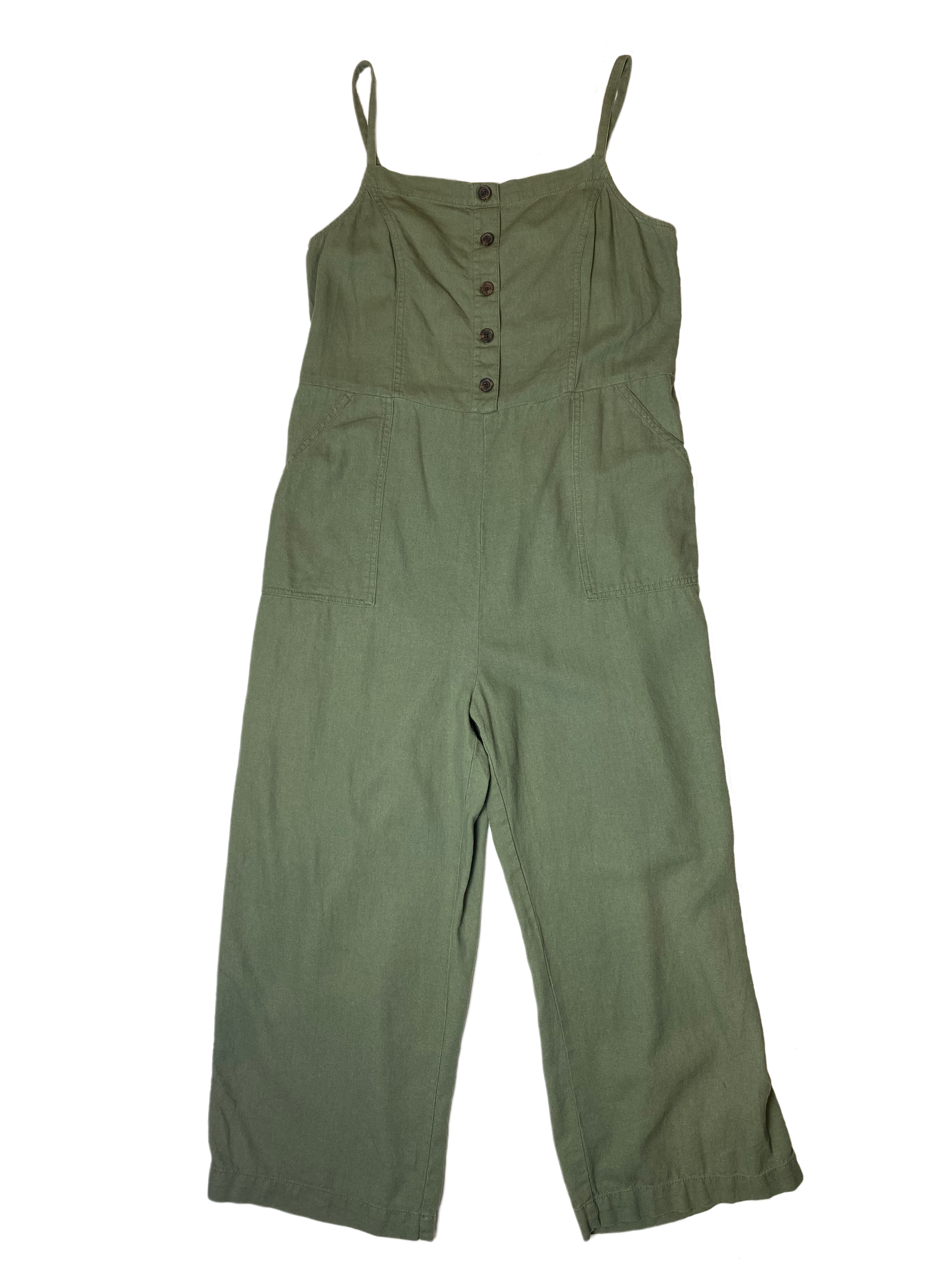 Old Navy Green Button Front Jumper with PocketsThis olive green jumper is a great neutral piece to wear year round. Add a long sleeve t-shirt underneath, a denim jacket and ankle boots for chillier days or just tNavy Green Button Front JumperJumpsuits & Rompers