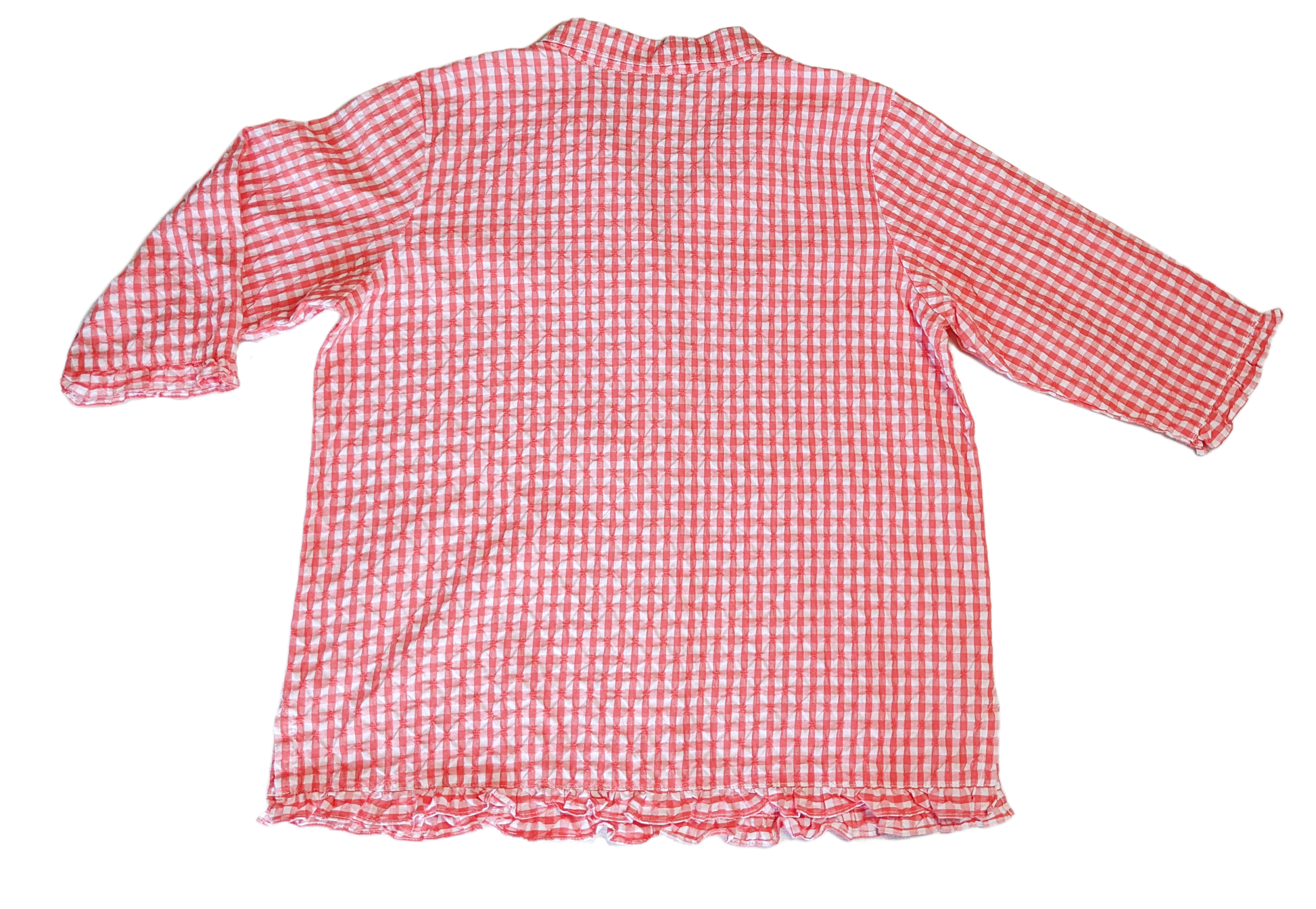 d & Co Orange Gingham Blouse with Ruffled Hem and CuffsSuch a cute and flirty blouse, with ruffle details at the hem and cuffs. And the orange gingham is perfect for a day out!