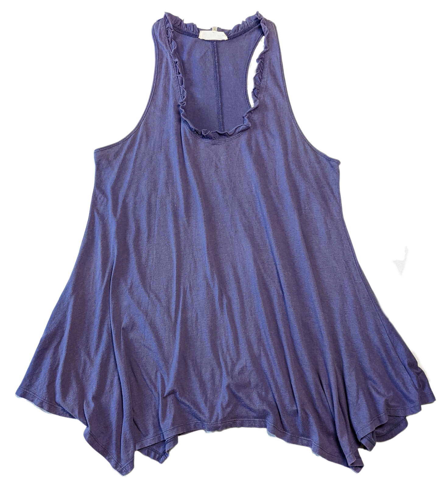 Sugarlips Purple Ruffle-neck Flowy Tank Let your style be the sweetest with the Sugarlips Purple Ruffle-neck Flowy Tank. This racerback tank is made from a soft, flo