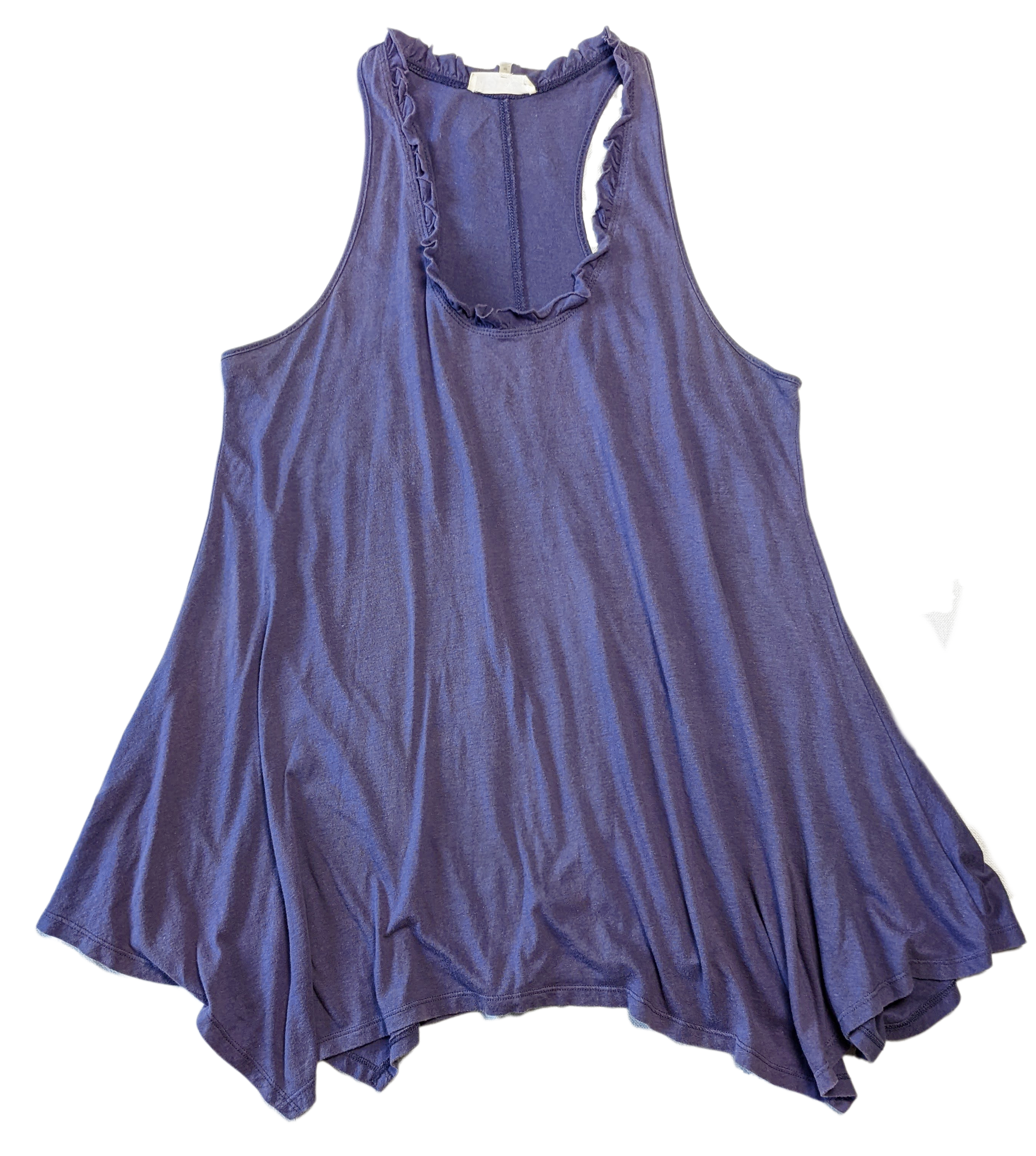 Sugarlips Purple Ruffle-neck Flowy Tank Let your style be the sweetest with the Sugarlips Purple Ruffle-neck Flowy Tank. This racerback tank is made from a soft, flo