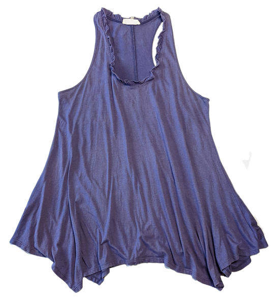 Sugarlips Purple Ruffle-neck Flowy Tank Let your style be the sweetest with the Sugarlips Purple Ruffle-neck Flowy Tank. This racerback tank is made from a soft, flo