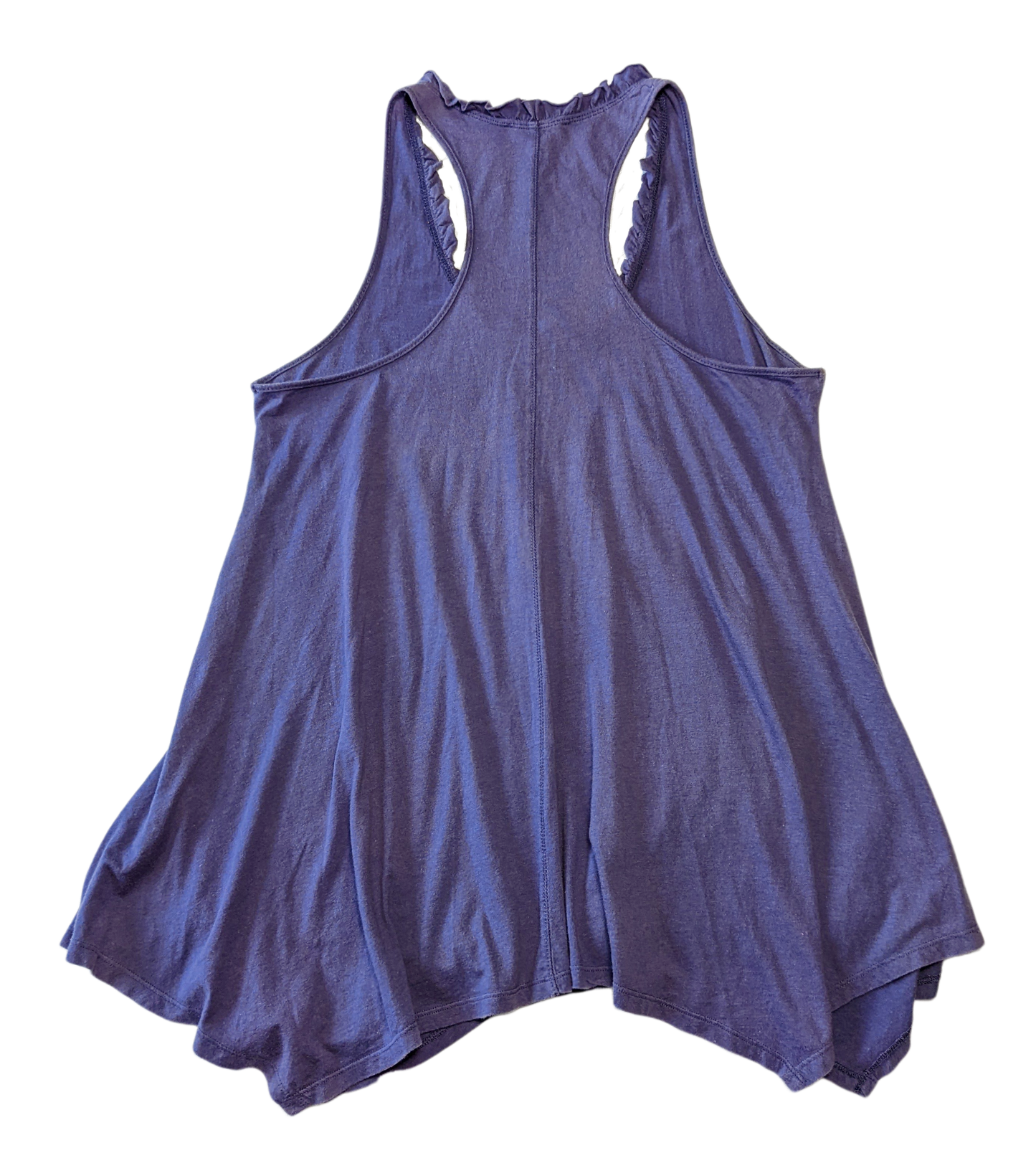 Sugarlips Purple Ruffle-neck Flowy Tank Let your style be the sweetest with the Sugarlips Purple Ruffle-neck Flowy Tank. This racerback tank is made from a soft, flo