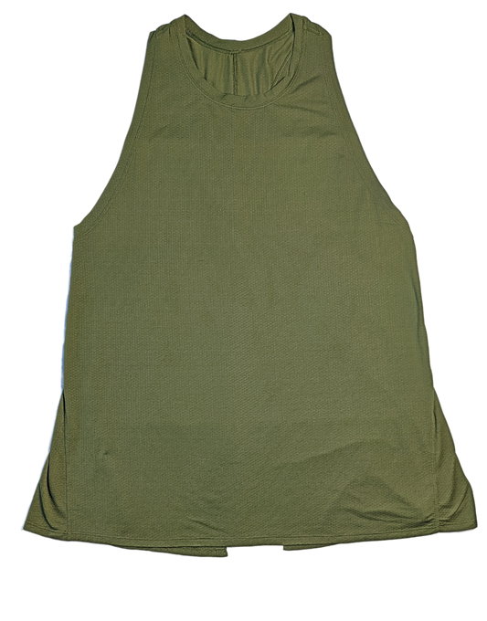 Lululemon Olive Green Split Back Tank  Experience ultimate comfort and style with the Lululemon Olive Green Split Back Tank! Made with high quality fabric, this tank