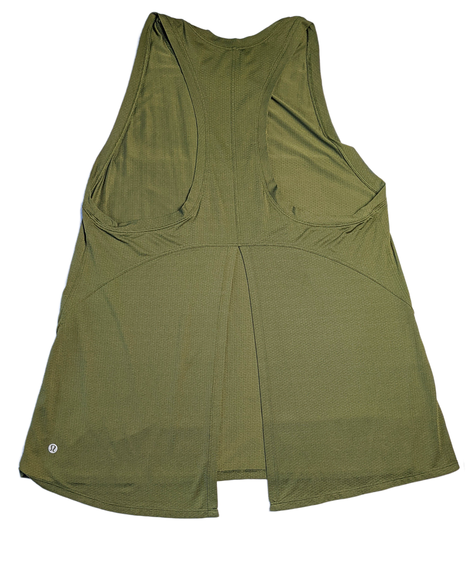 Lululemon Olive Green Split Back Tank  Experience ultimate comfort and style with the Lululemon Olive Green Split Back Tank! Made with high quality fabric, this tank
