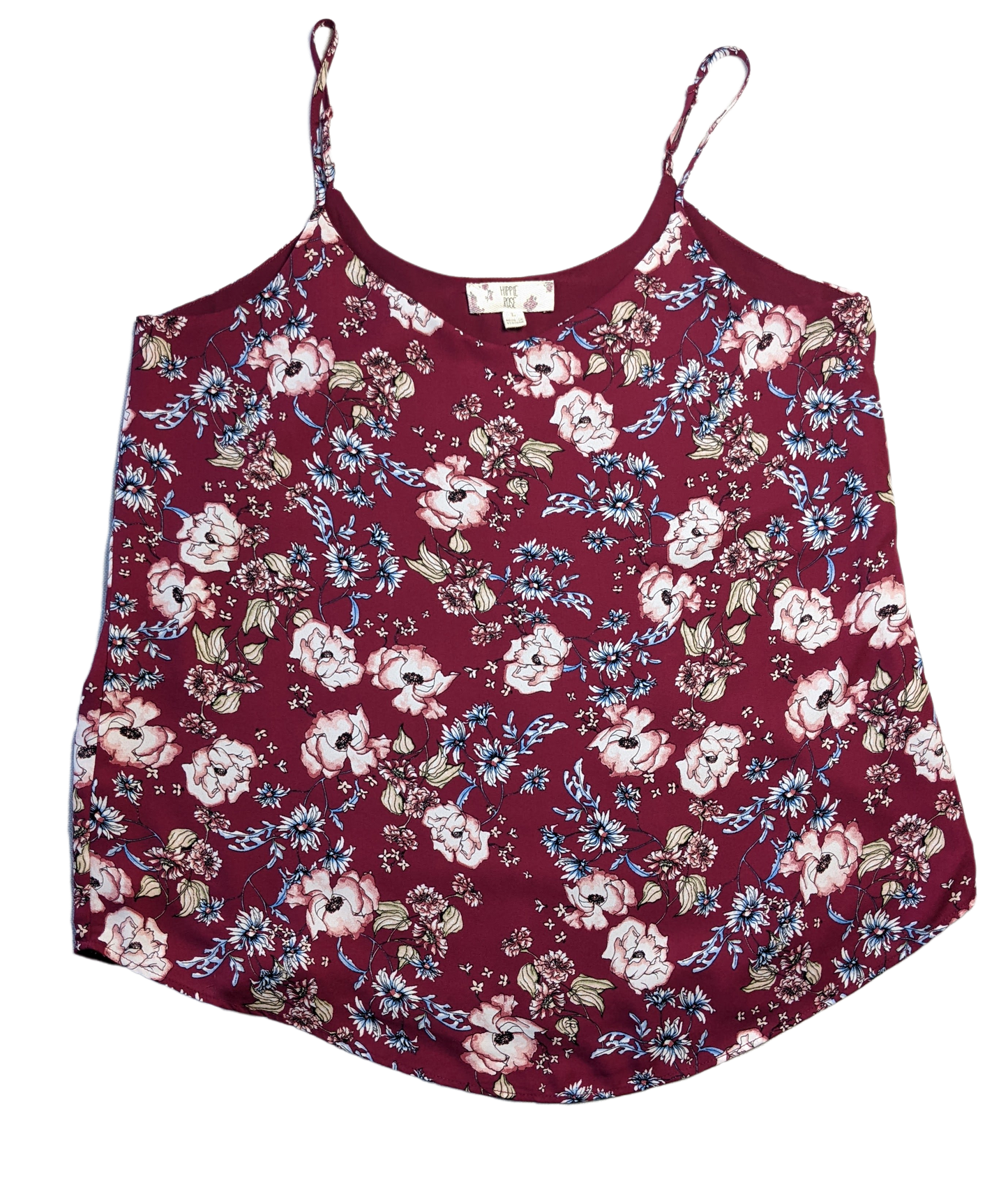 Hippie Rose Floral Printed TankThisd is a great basic that can be worn with many things.  Layer under a blazer with a pair of jeans and boots, or dress it up with a nice cardigan, slack and heels.