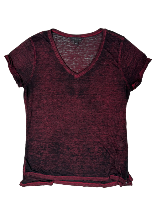 Rock & Republic Red with Black Wash V-neck Tissue TeeRock & Republic's red with black wash tissue tee is a stylish addition to any wardrobe. Cut from a lightweight, sheer tissue-like fabric, this short-sleeved tee