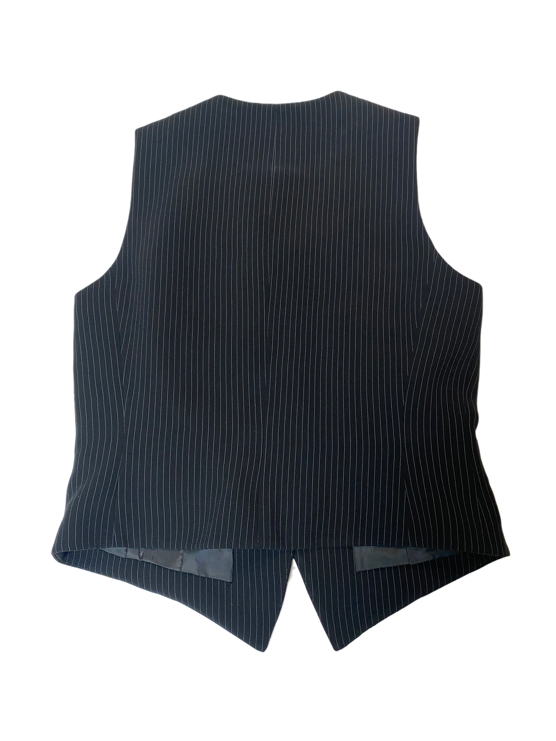 Tahari Author S Levine Vintage Pinstripe VestClassic beautifully tailored black pinstriped vintage vest from Tahari. 
Pair this with wide leg jeans or pants and a bright color top for a trending look.