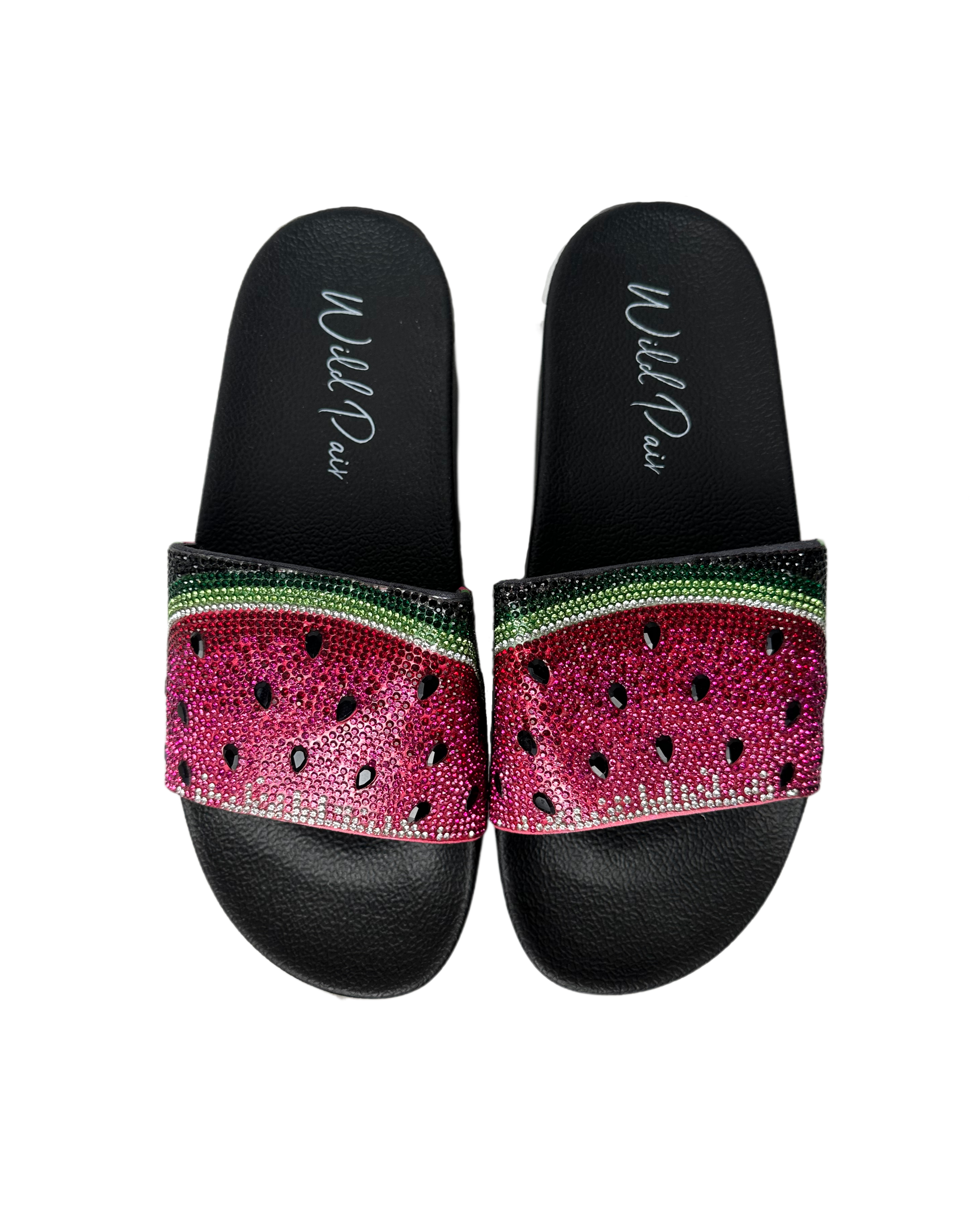 Wild Pair Watermelon Caroletta Platform Slides - NWBPrepare your feet for a wild ride in these Watermelon Caroletta Platform Slides! They come fresh off the vine with a bejeweled watermelon design accents and sky-highWild Pair Watermelon Caroletta Platform Slides - NWBShoes