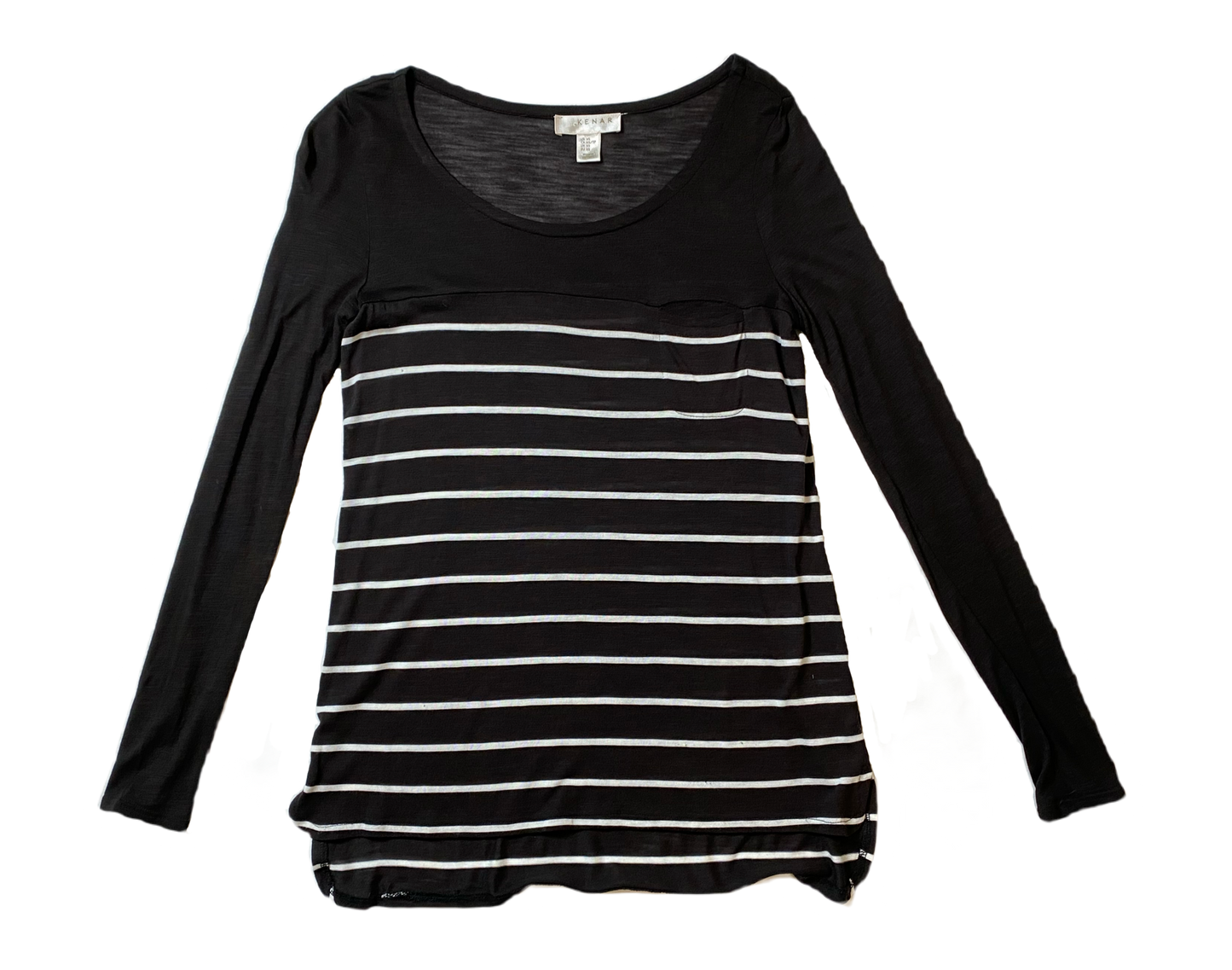 Kenar Black and White Stripe Long Sleeve Top  This Kenar top is a must-have for any fashion-forward individual! Its classic black and white stripes add a touch of so